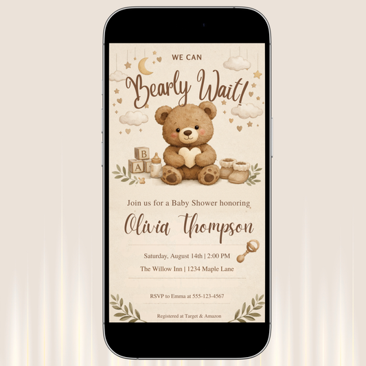 Bearly Wait Baby Shower Invitation Bundle | Teddy Bear Baby Shower Invite Editable Bundle Kit