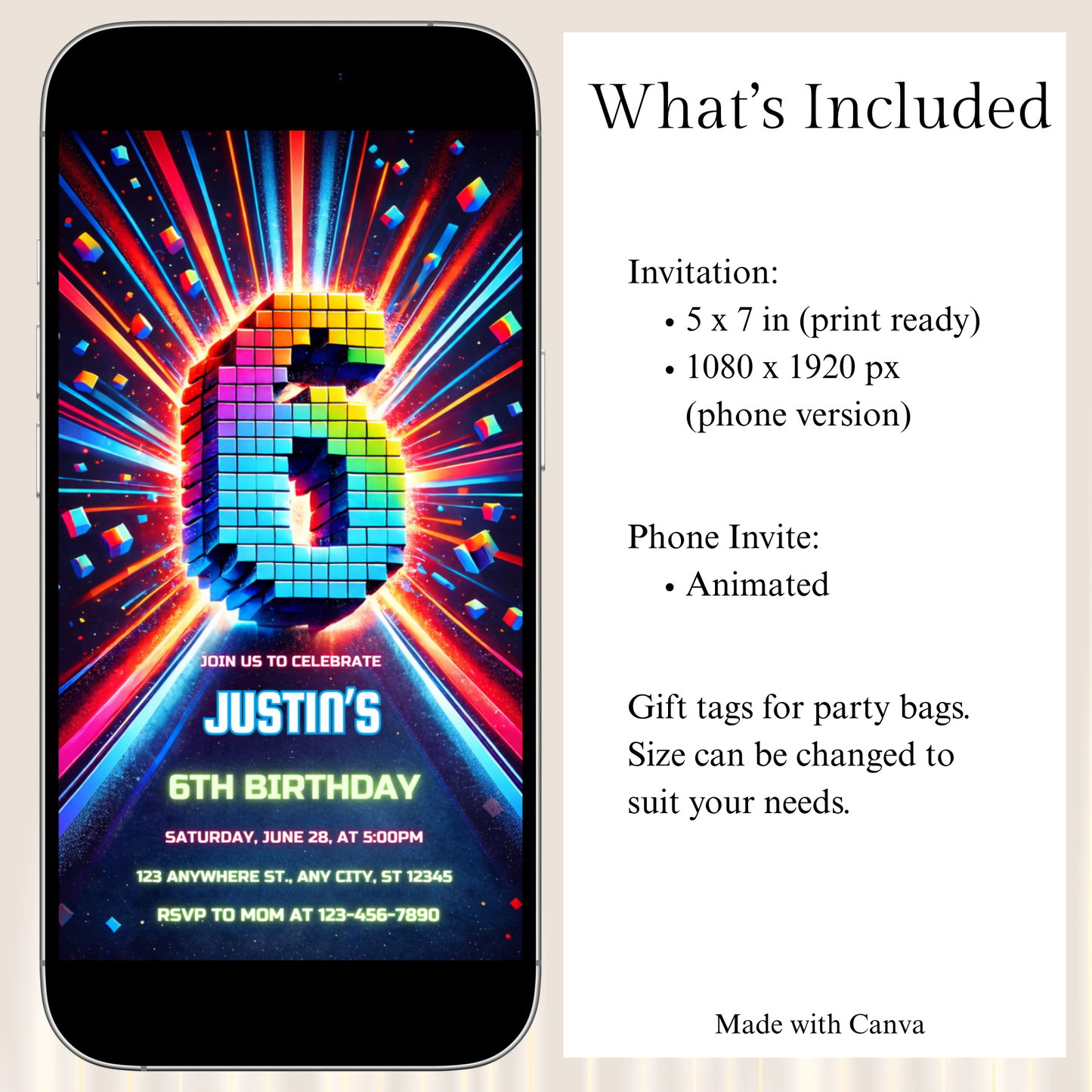 Building Blocks 6th Birthday Invitation Template Bundle