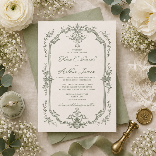 Elegant timeless wedding invitation template editable in canva instant download sage floral invite 