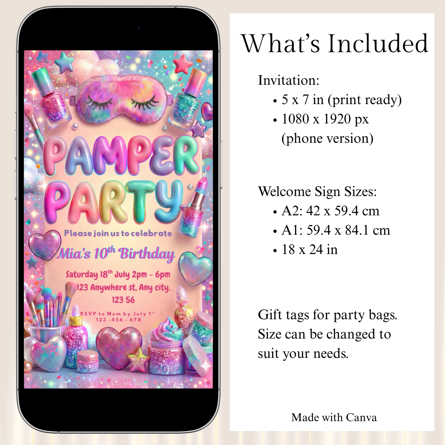 Pamper Party Girls Birthday Invitation Template Bundle