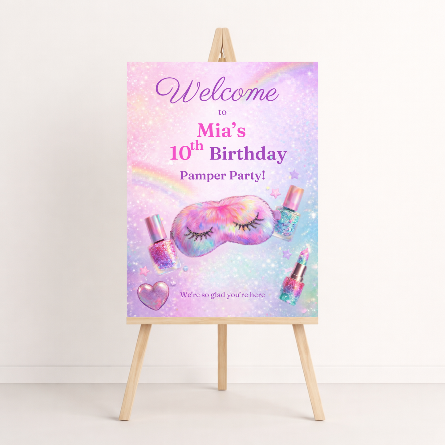 Birthday party welcome sign with colorful design editable in canva instant download 