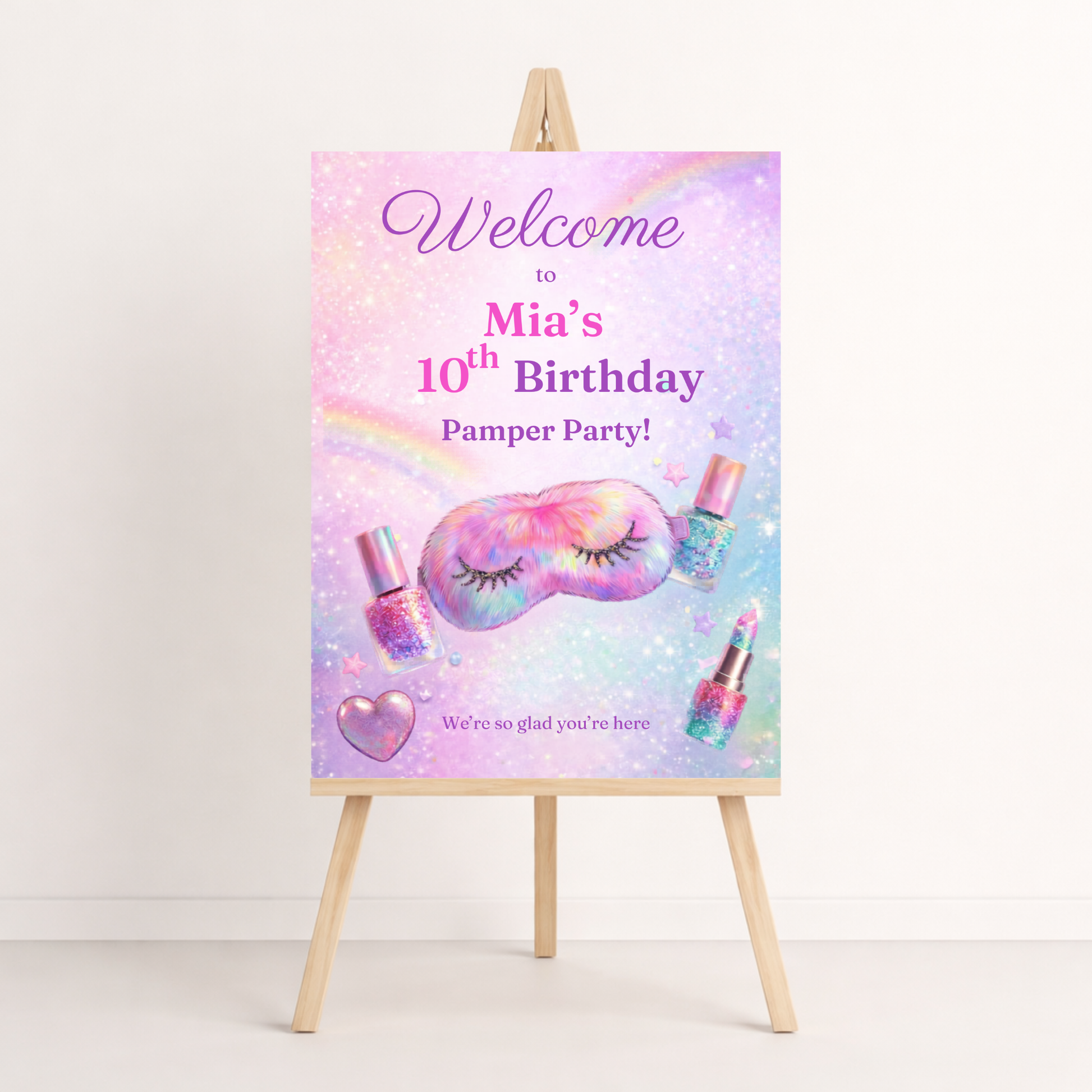 Birthday party welcome sign with colorful design editable in canva instant download 