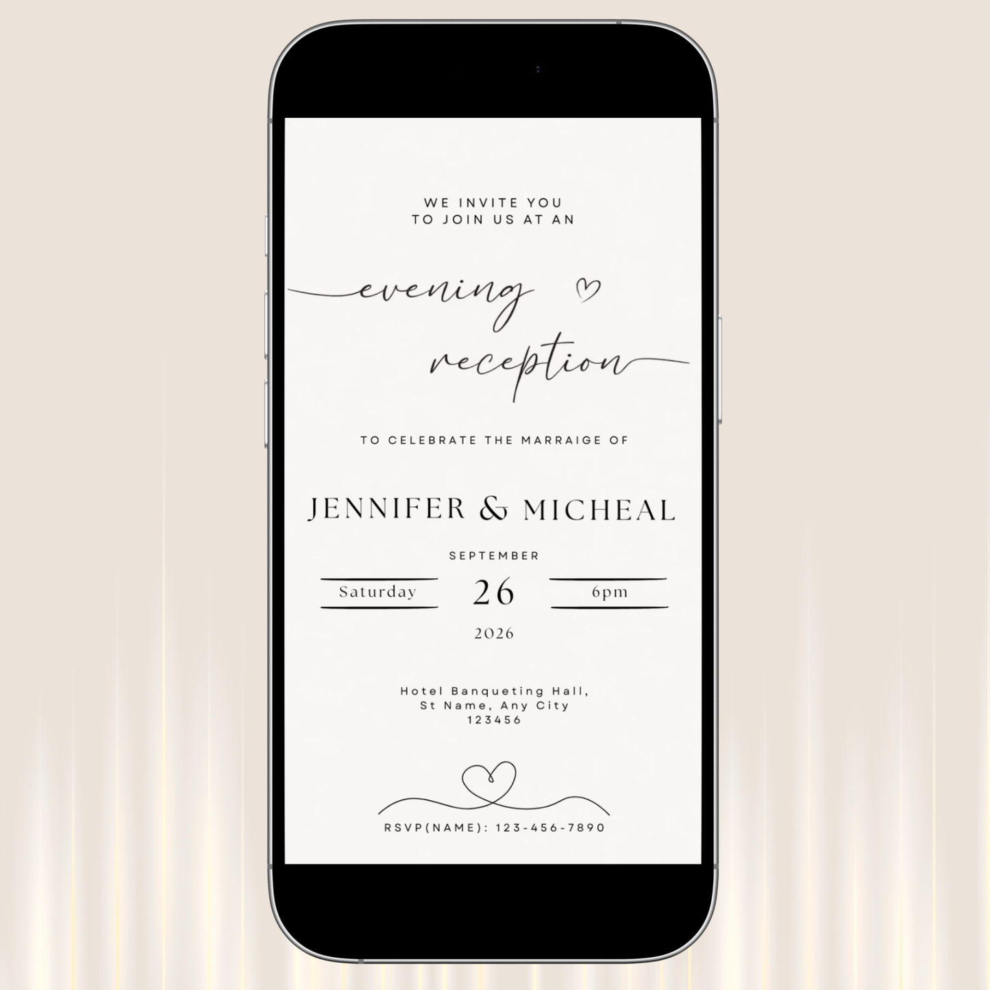 Evening Wedding Reception Invitation Template | Minimal Editable Invite