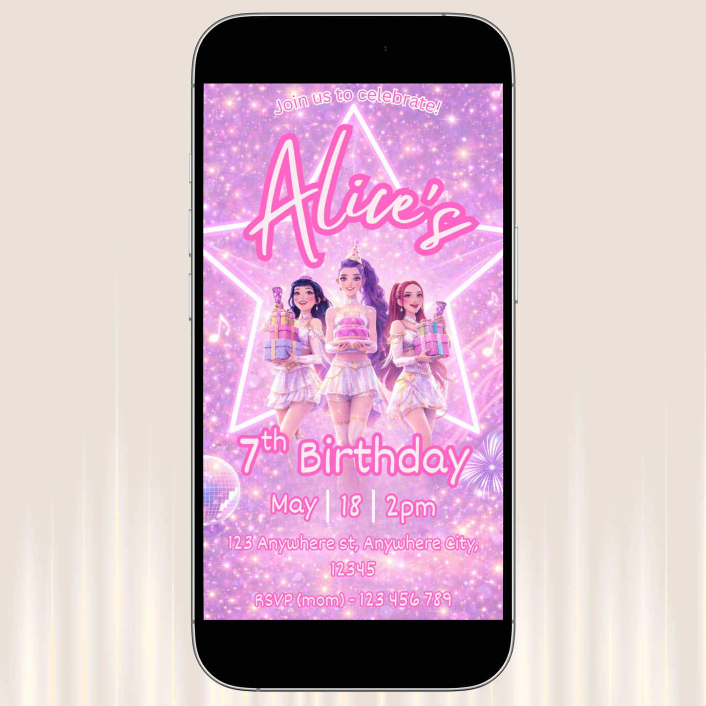 K-pop Anime Birthday Party Bundle | Editable Girl's Birthday Invitation Set | Complete Party Printable Template Kit Editable Kit