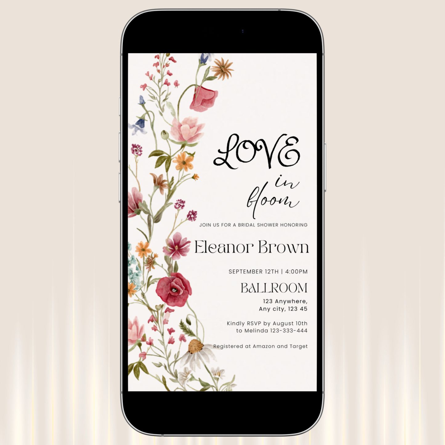 Floral bridal shower digital invitation template instant download editable in canva 