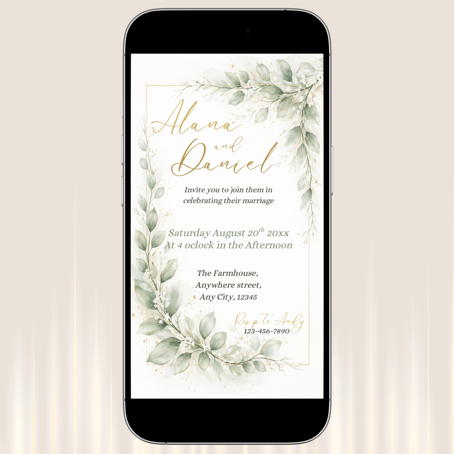 Elegant Greenery Wedding Invitation Template | Editable Botanical Watercolor Invite + Welcome Sign Bundle