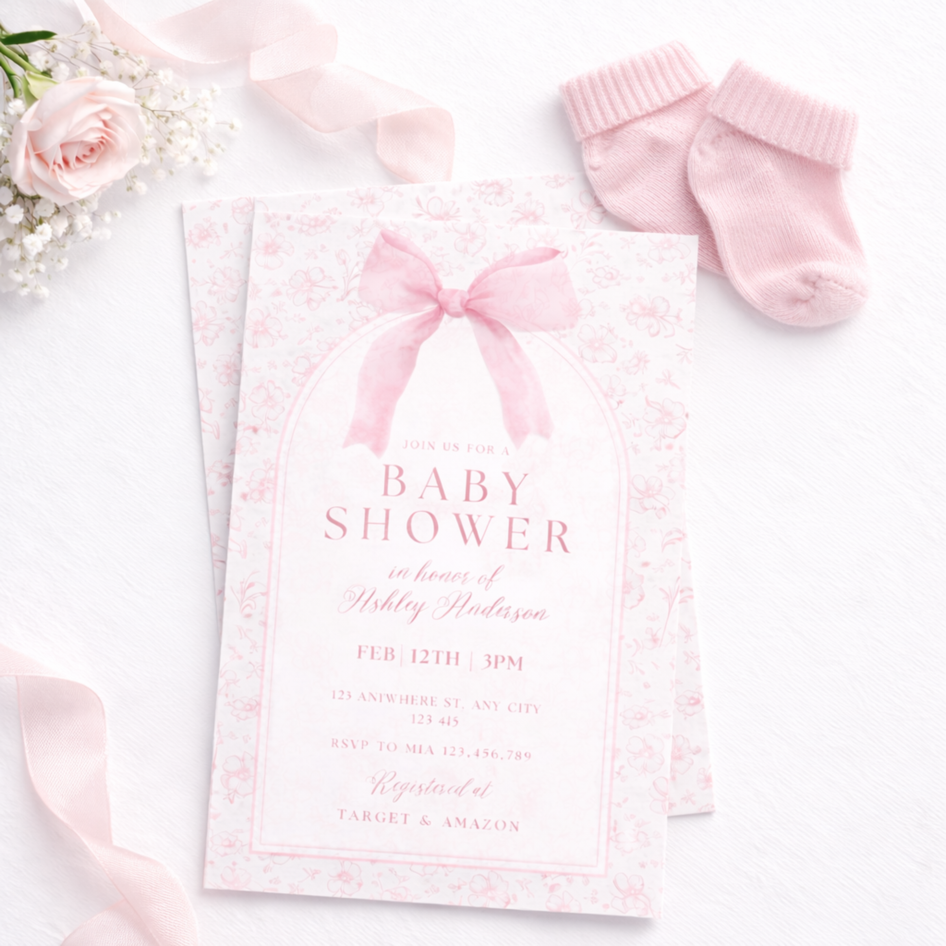 Baby shower invitation Pink Chinoiserie invitation editable template in canva 
