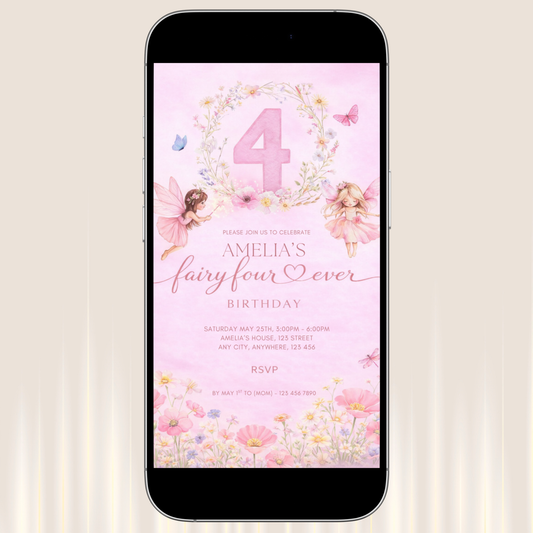 Girls 4th Birthday Bundle Editable Canva – Fairy Four Ever Party | Instant Download Invitation | Printable Decor | Activities
