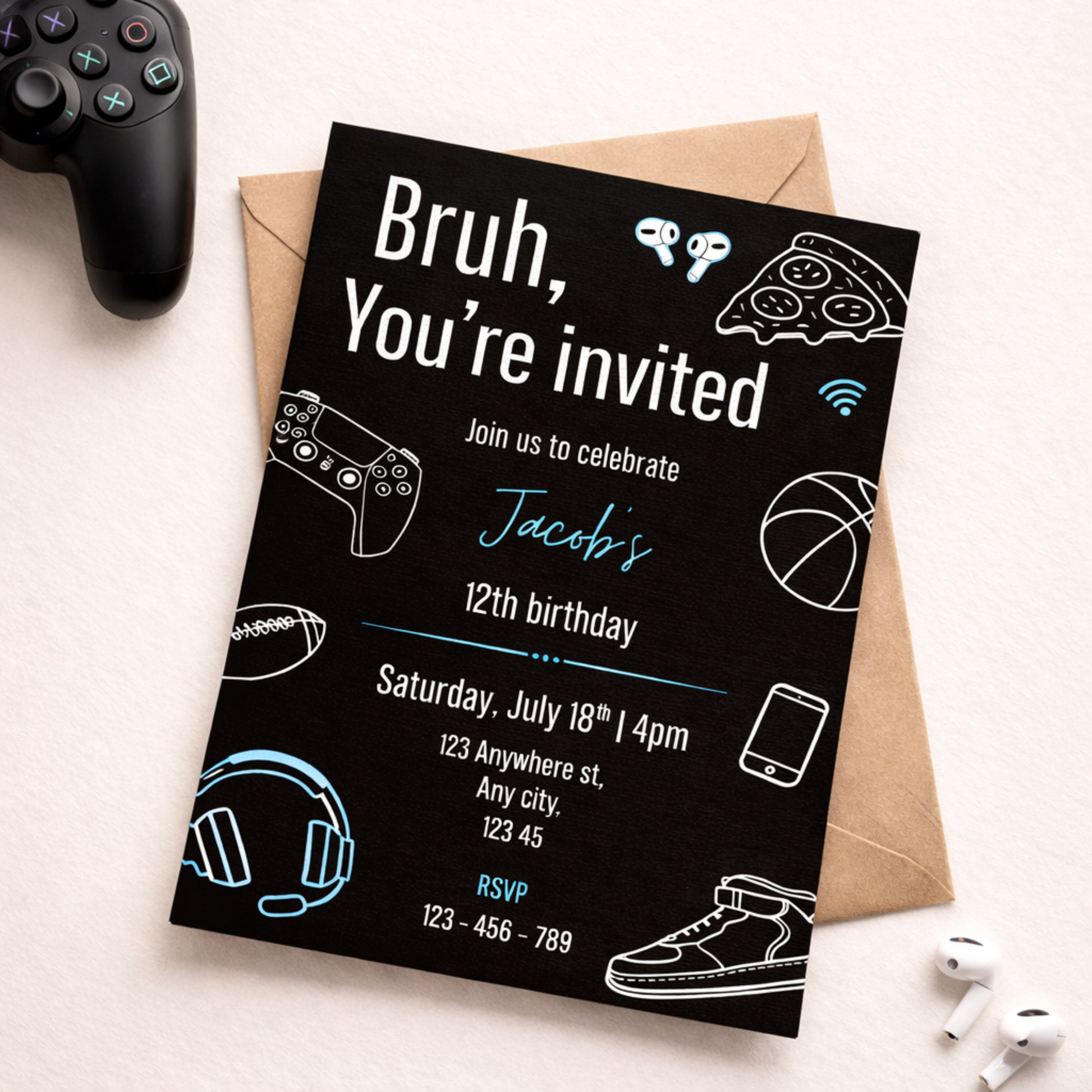 Bruh, You're Invited Boys Invitation Template Instant Download Editable In Canva Teen Boys Digital Invite Template