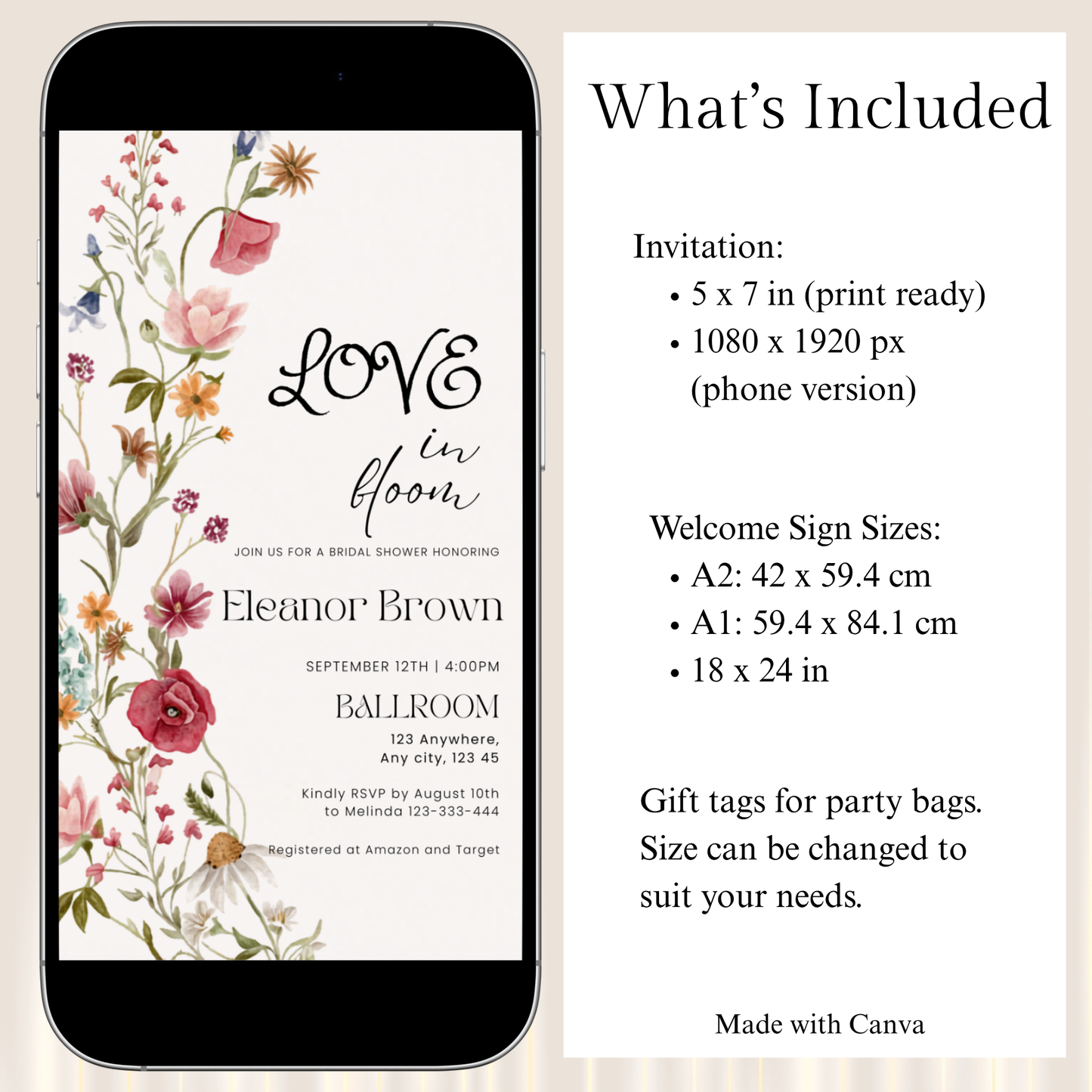 Love in Bloom Floral Bridal Shower Invitation Template Bundle