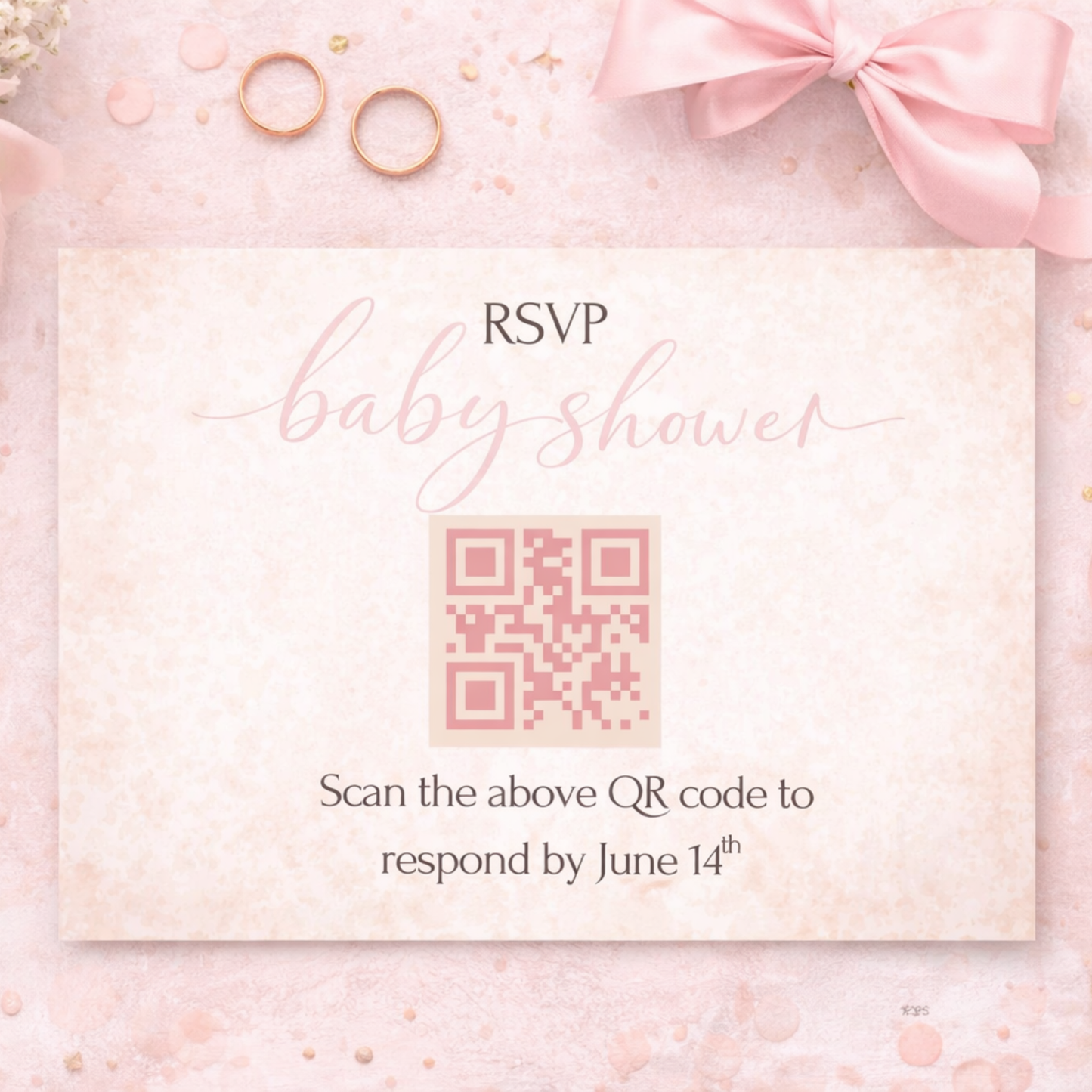 Baby Girl Shower Invitation Template | Pink Bow Floral Baby Shower Invite Editable Bundle Kit