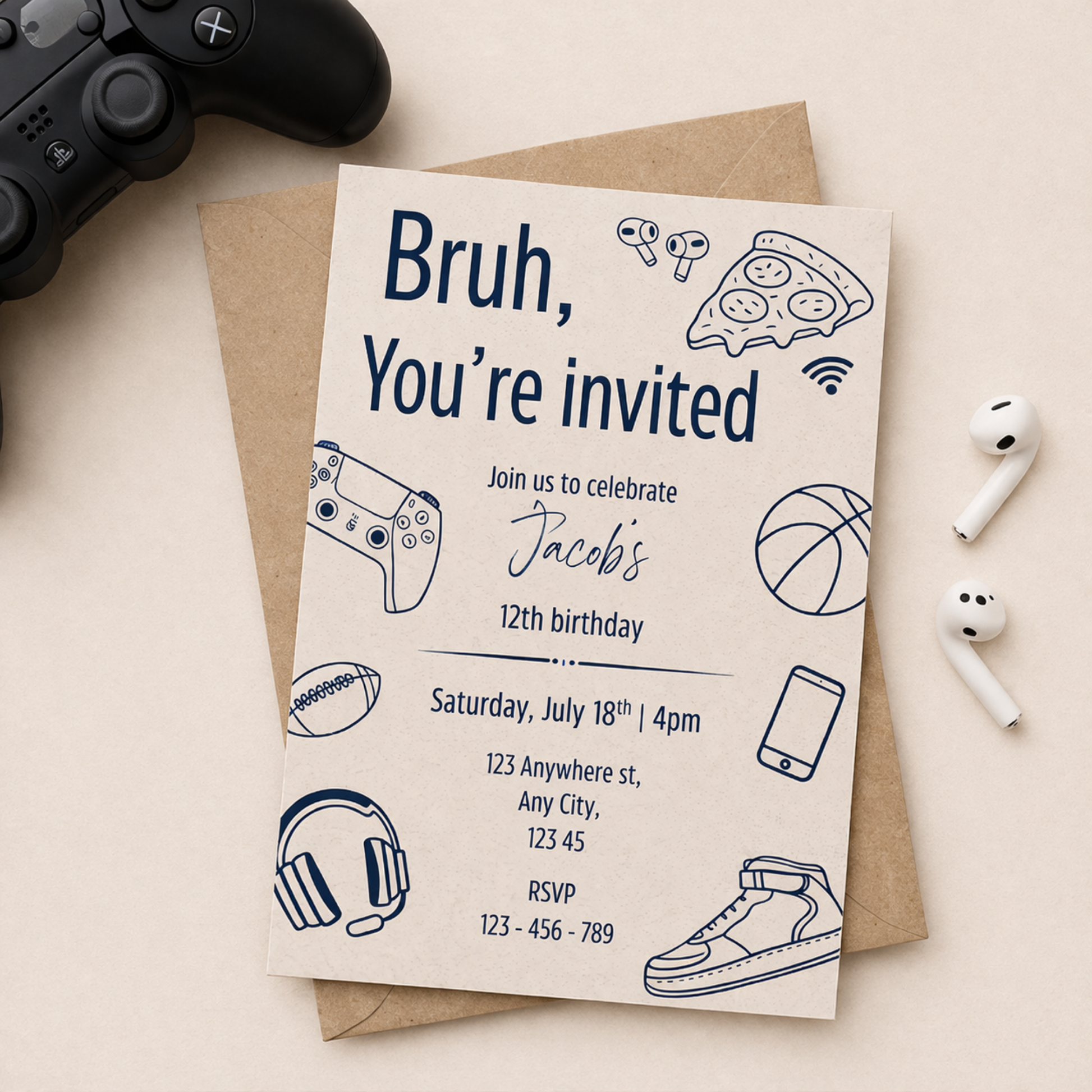 Bruh, You're Invited Boys Invitation Template Instant Download Editable In Canva Teen Boys Digital Invite Template