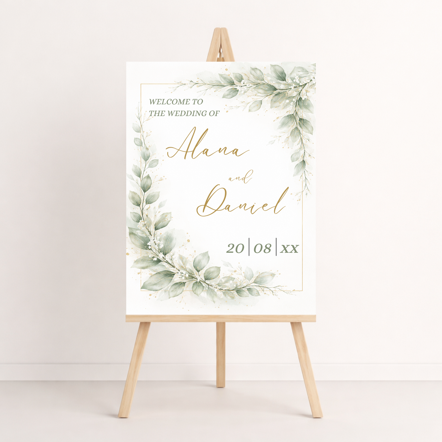 Elegant Greenery Wedding Invitation Template | Editable Botanical Watercolor Invite + Welcome Sign Bundle