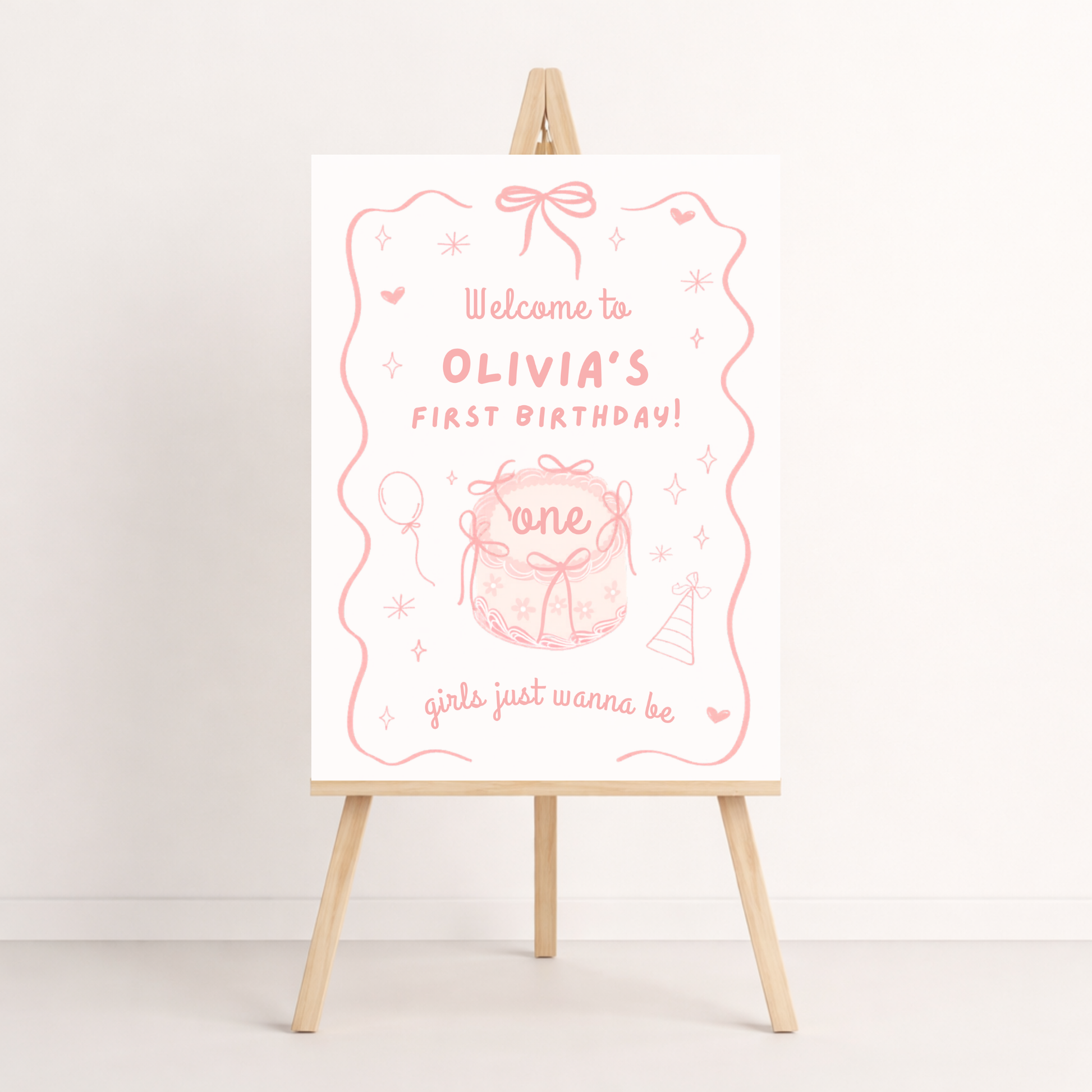 Birthday welcome sign with decorative elements on a white background