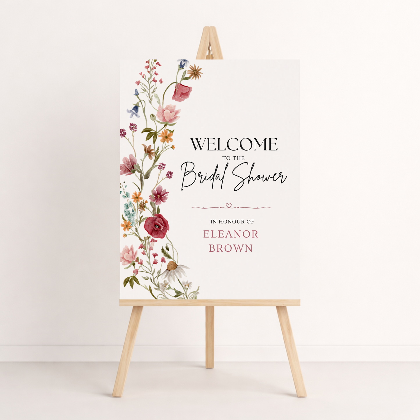Floral bridal shower welcome sign instant download editable in canva 