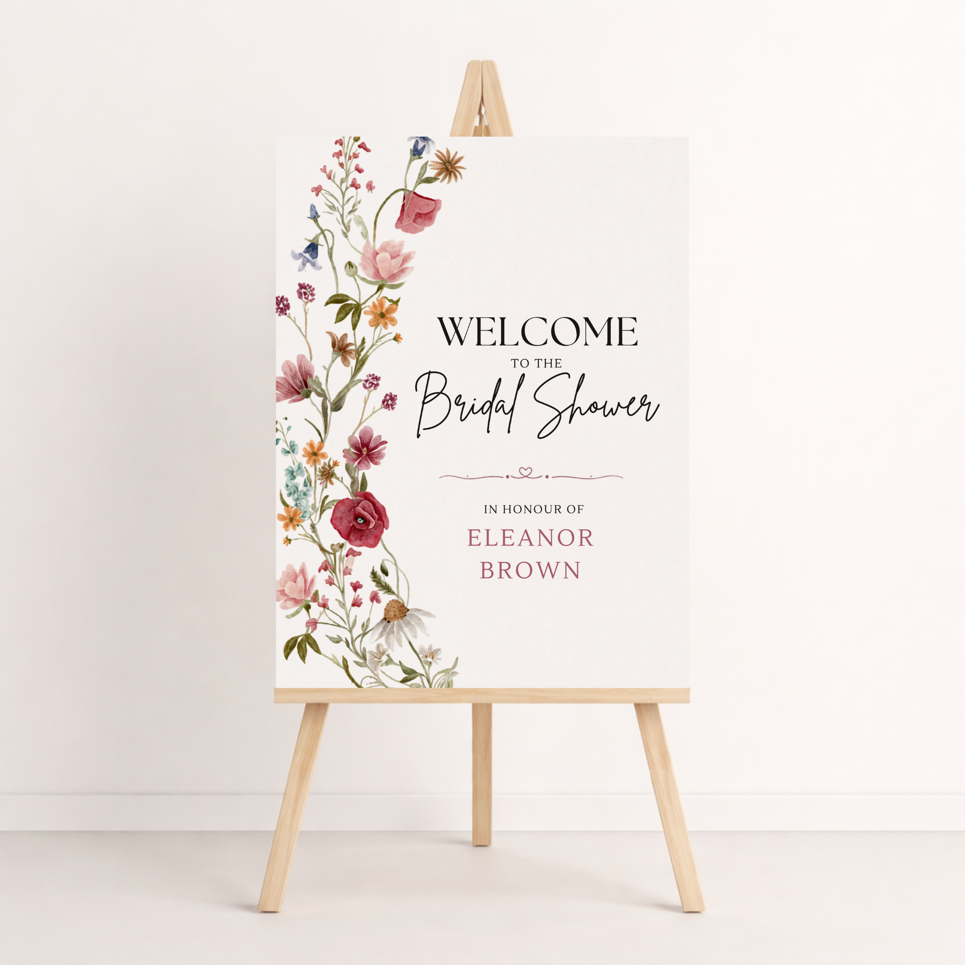 Floral bridal shower welcome sign instant download editable in canva 