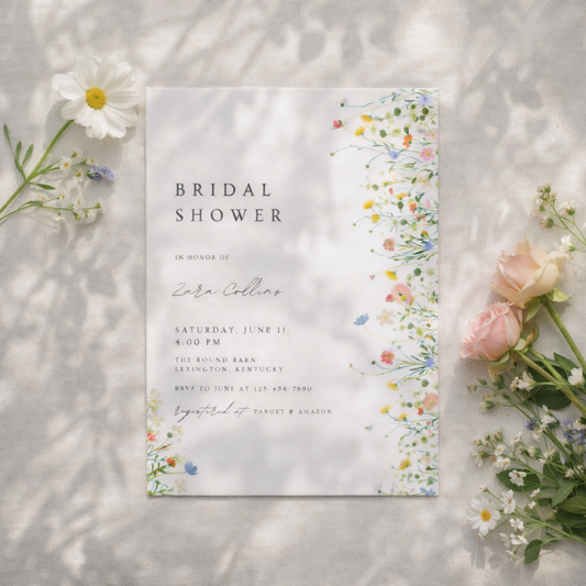 Bridal shower invitation wildflower design editable invite template in canva instant download 