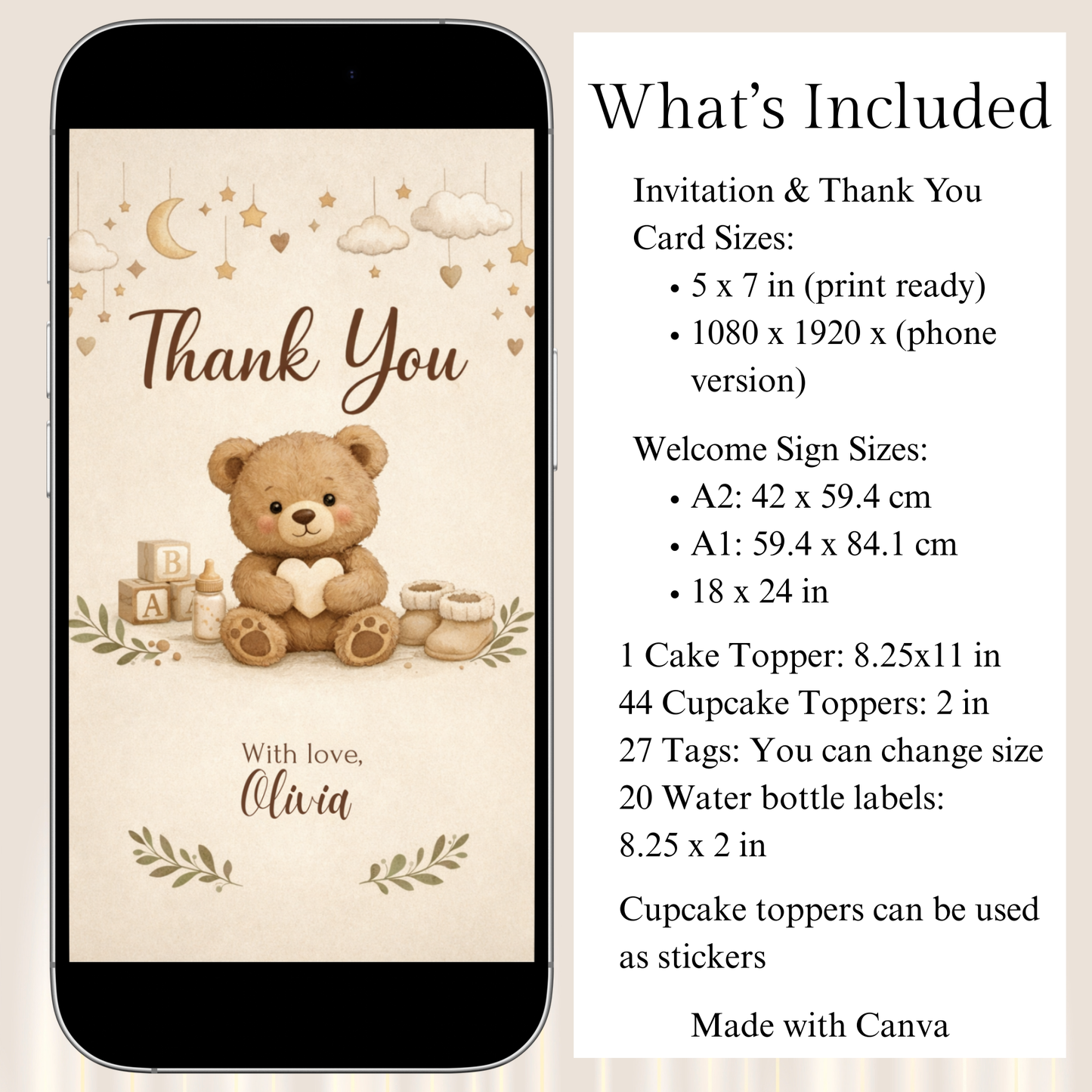 Bearly Wait Baby Shower Invitation Bundle | Teddy Bear Baby Shower Invite Editable Bundle Kit
