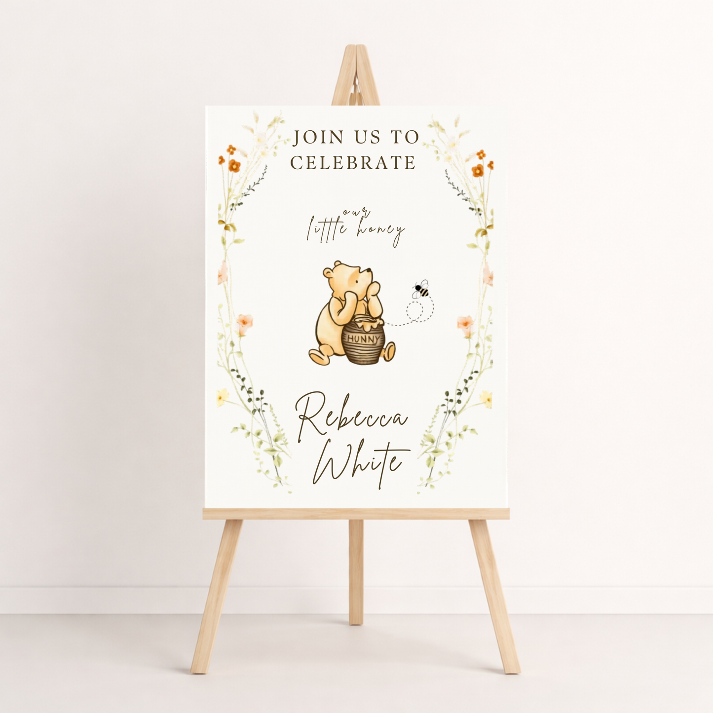 Winnie the Pooh design baby shower welcome sign template 