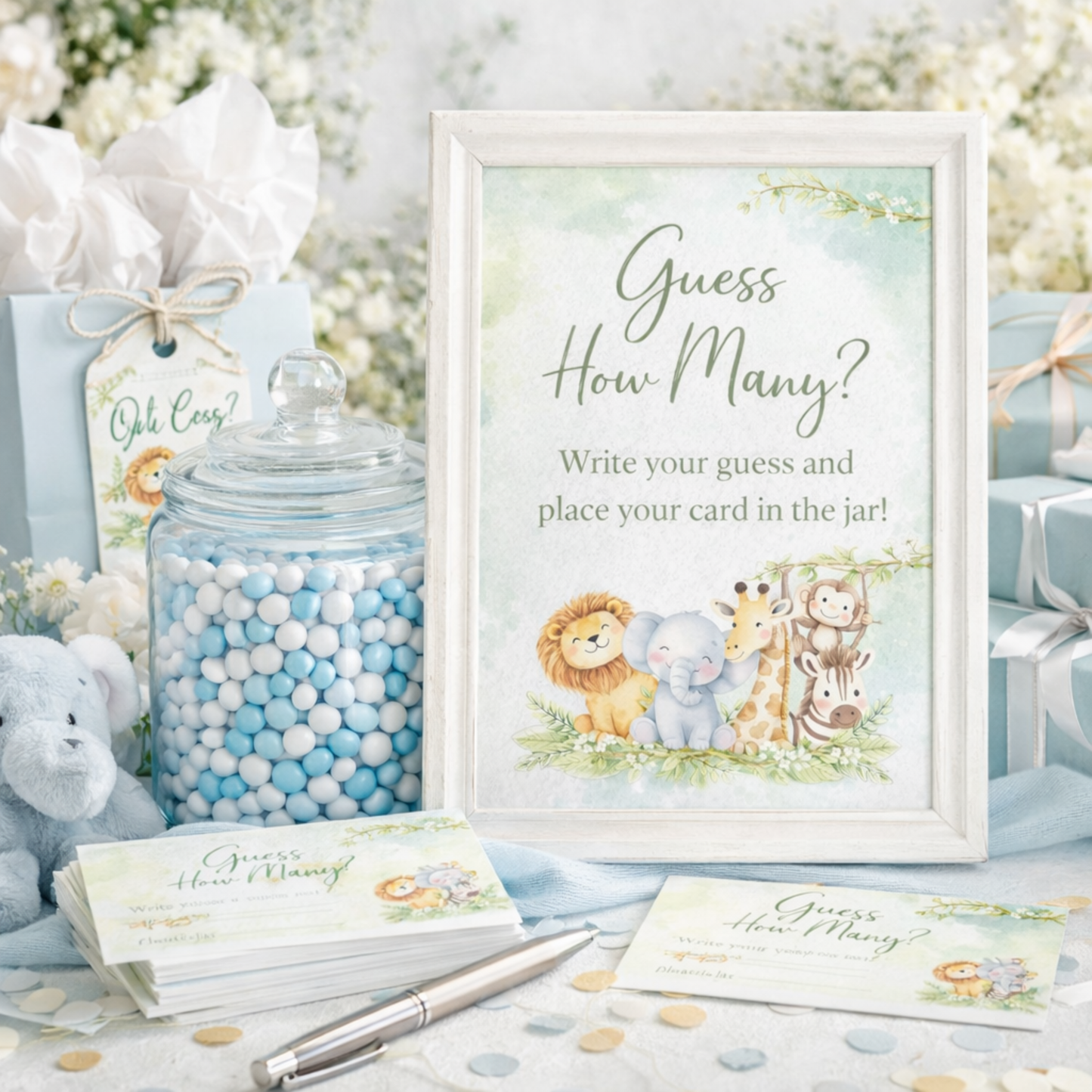 Safari  Baby Shower Invitation Template | Oh Boy Jungle Baby Boy Baby Shower Invite Editable Bundle Kit