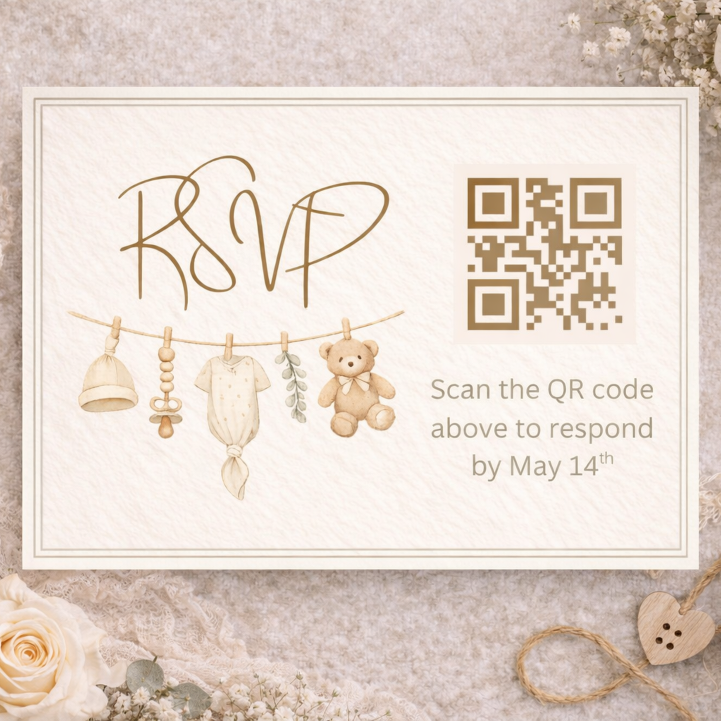 Vintage Baby Shower Invitation Bundle | Neutral Clothesline Baby Shower Invite Editable Bundle Kit