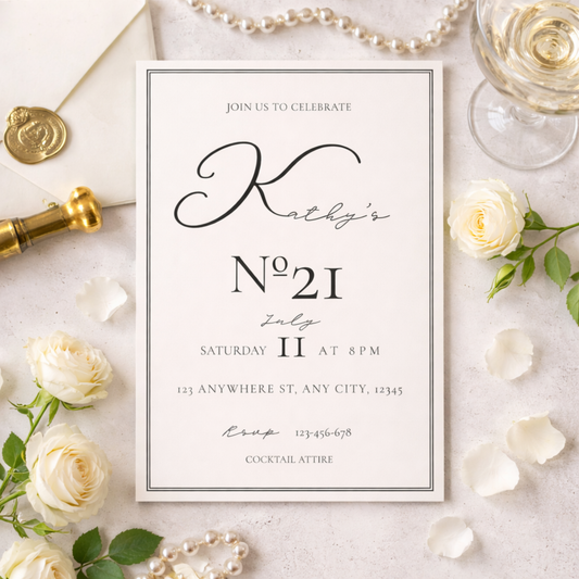 Old Money Invitation card with floral decorations digital invite editable on canva 