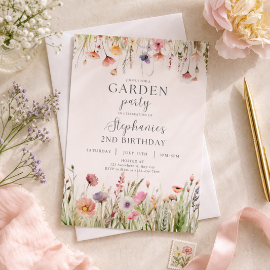Floral Wildflower Garden Party Invitation Template Editable In Canva Instant Download Digital Invitation 