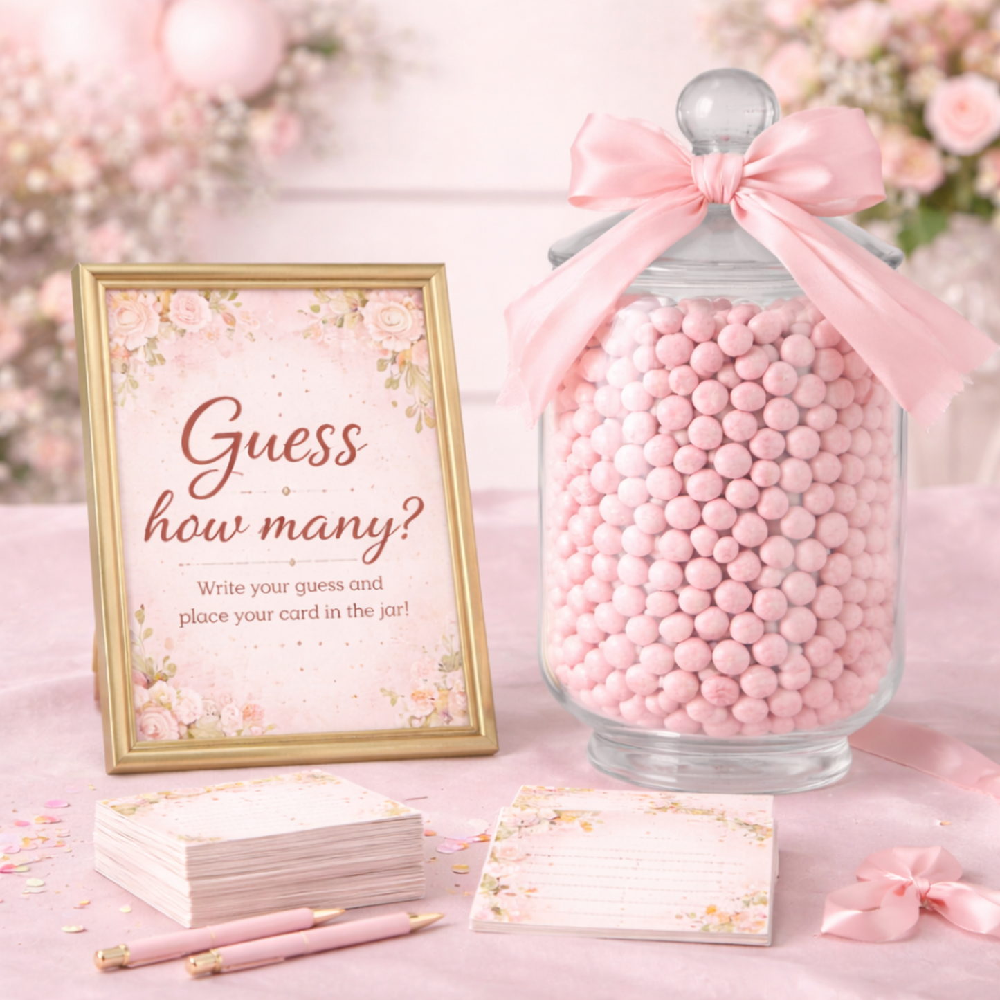 Baby Girl Shower Invitation Template | Pink Bow Floral Baby Shower Invite Editable Bundle Kit