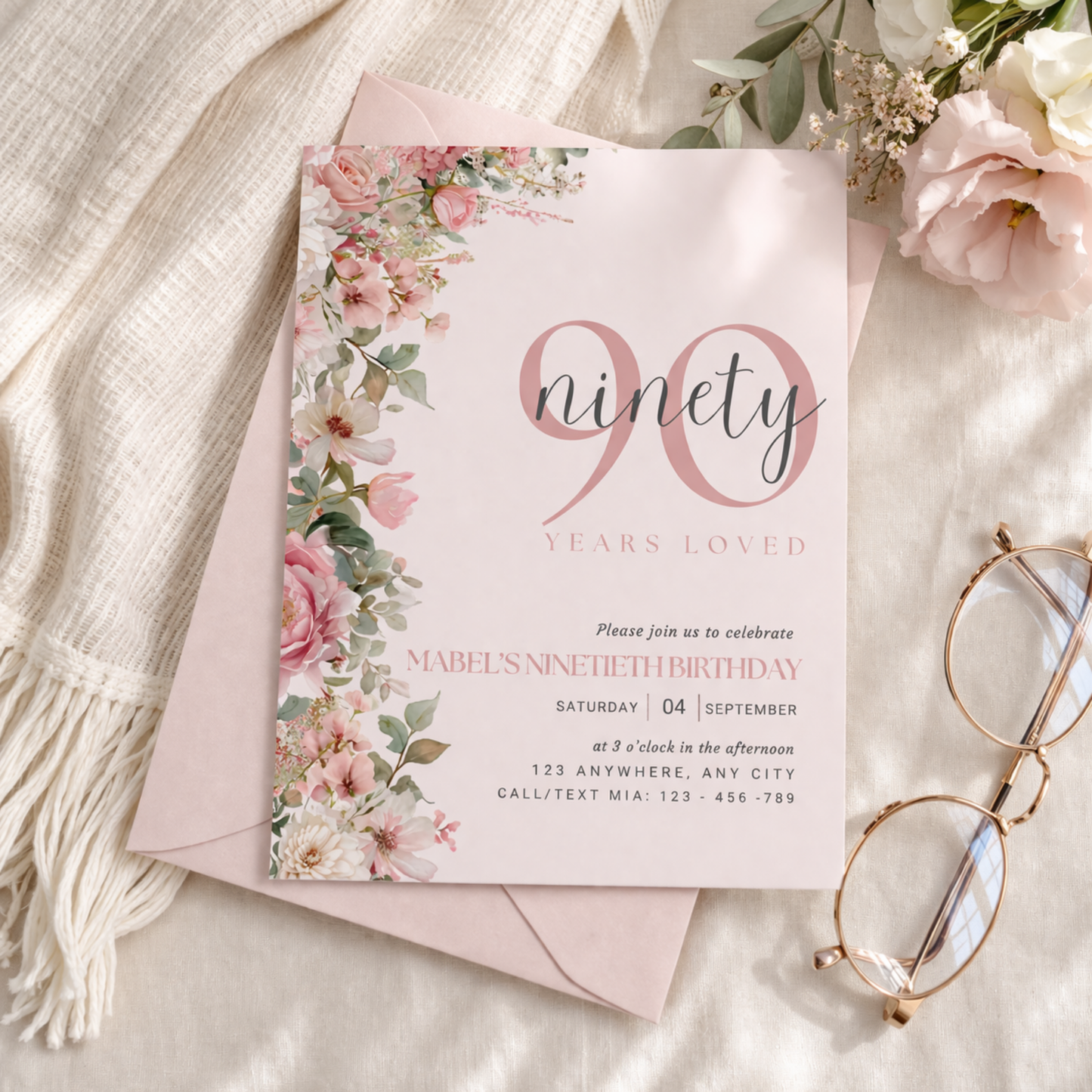 Floral milestone birthday invitation any age digital download instant download editable template in canva