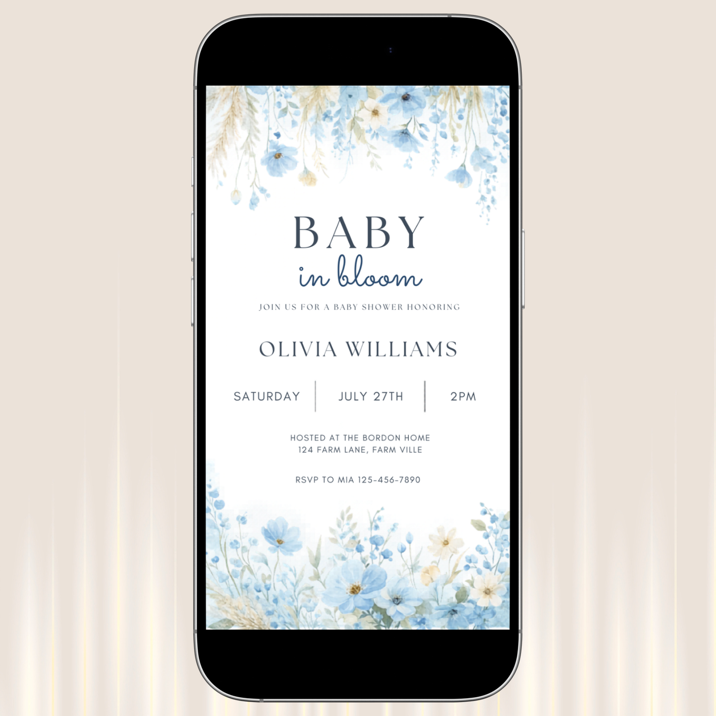 Blue Baby Shower Digital Invitation Templated Editable In Canva 