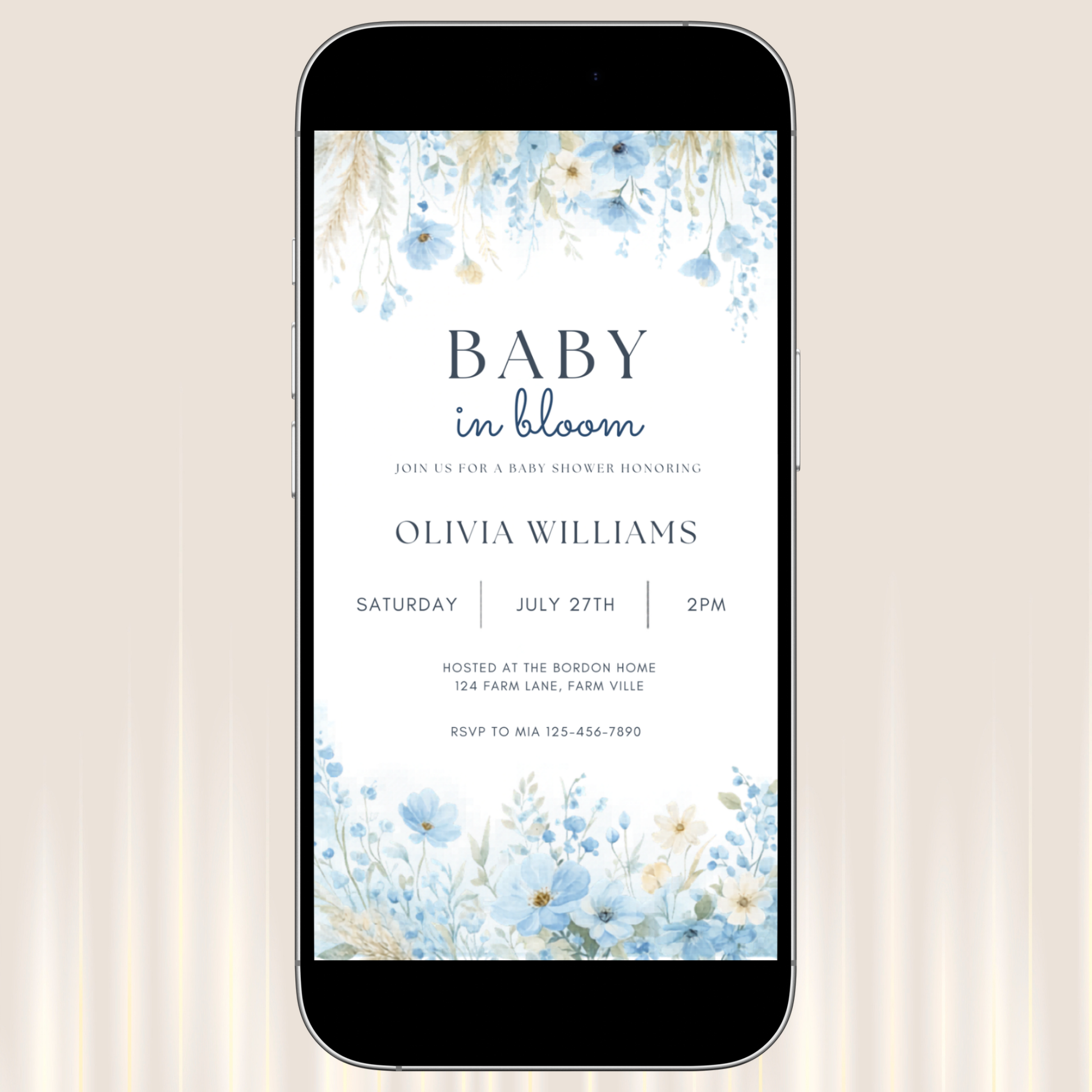 Blue Baby Shower Digital Invitation Templated Editable In Canva 