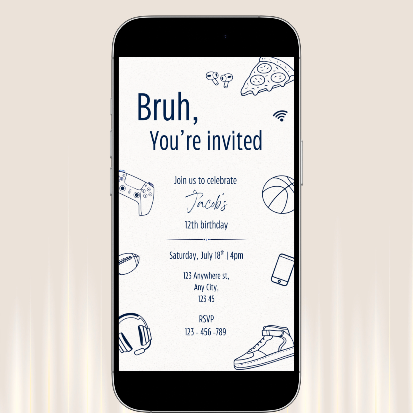 Bruh, You're Invited Boys Invitation Template Instant Download Editable In Canva Teen Boys Digital Invite Template