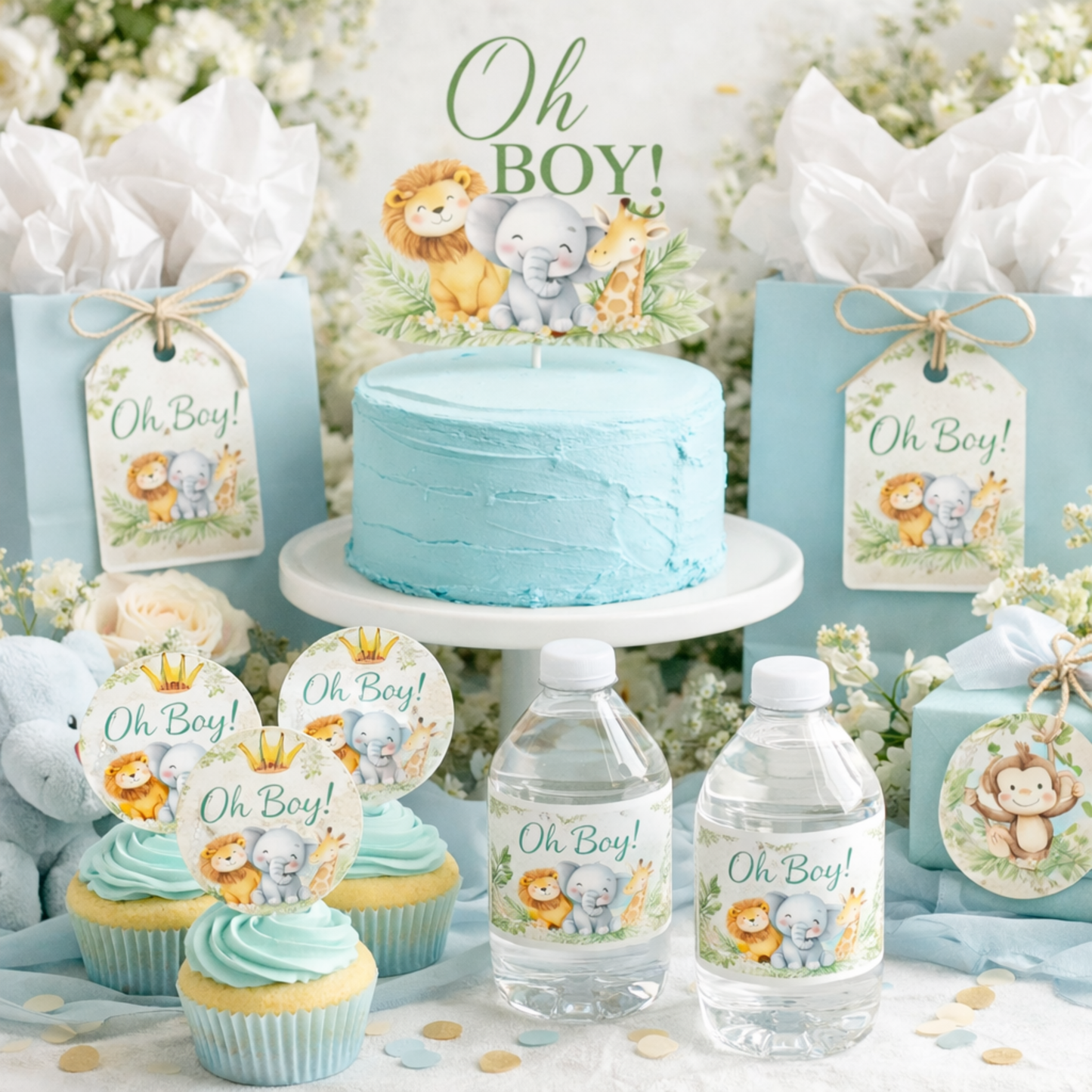 Safari  Baby Shower Invitation Template | Oh Boy Jungle Baby Boy Baby Shower Invite Editable Bundle Kit