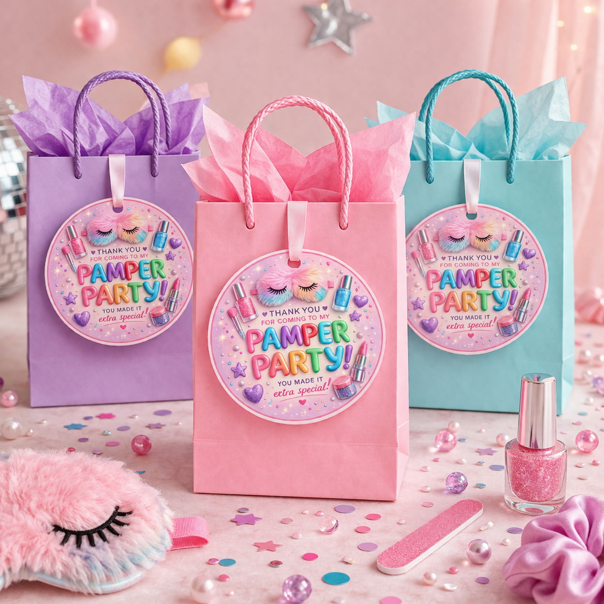 pamper party favor tag template editable in canva instant download