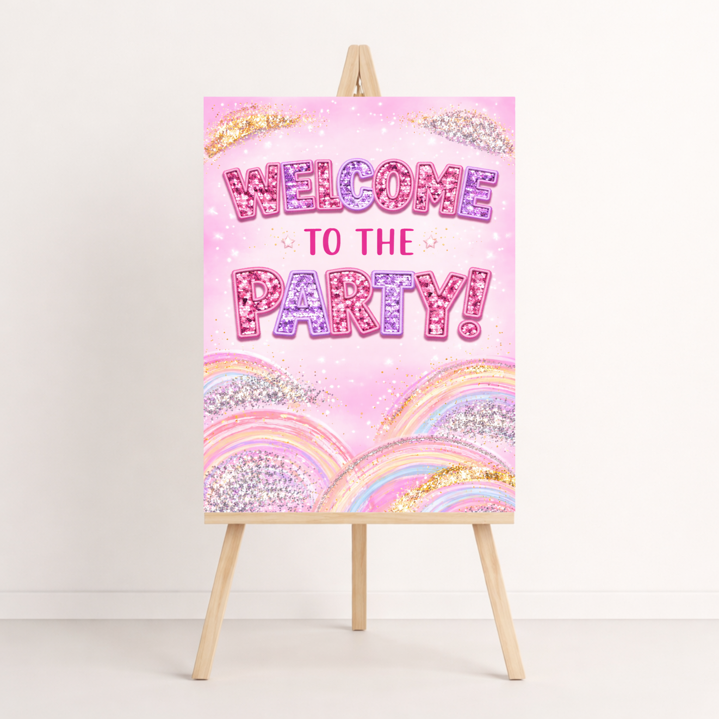 SIX Birthday Party Bundle | Sequin Glitter Pink Rainbow | Complete Editable Kit | Girls 6th Birthday