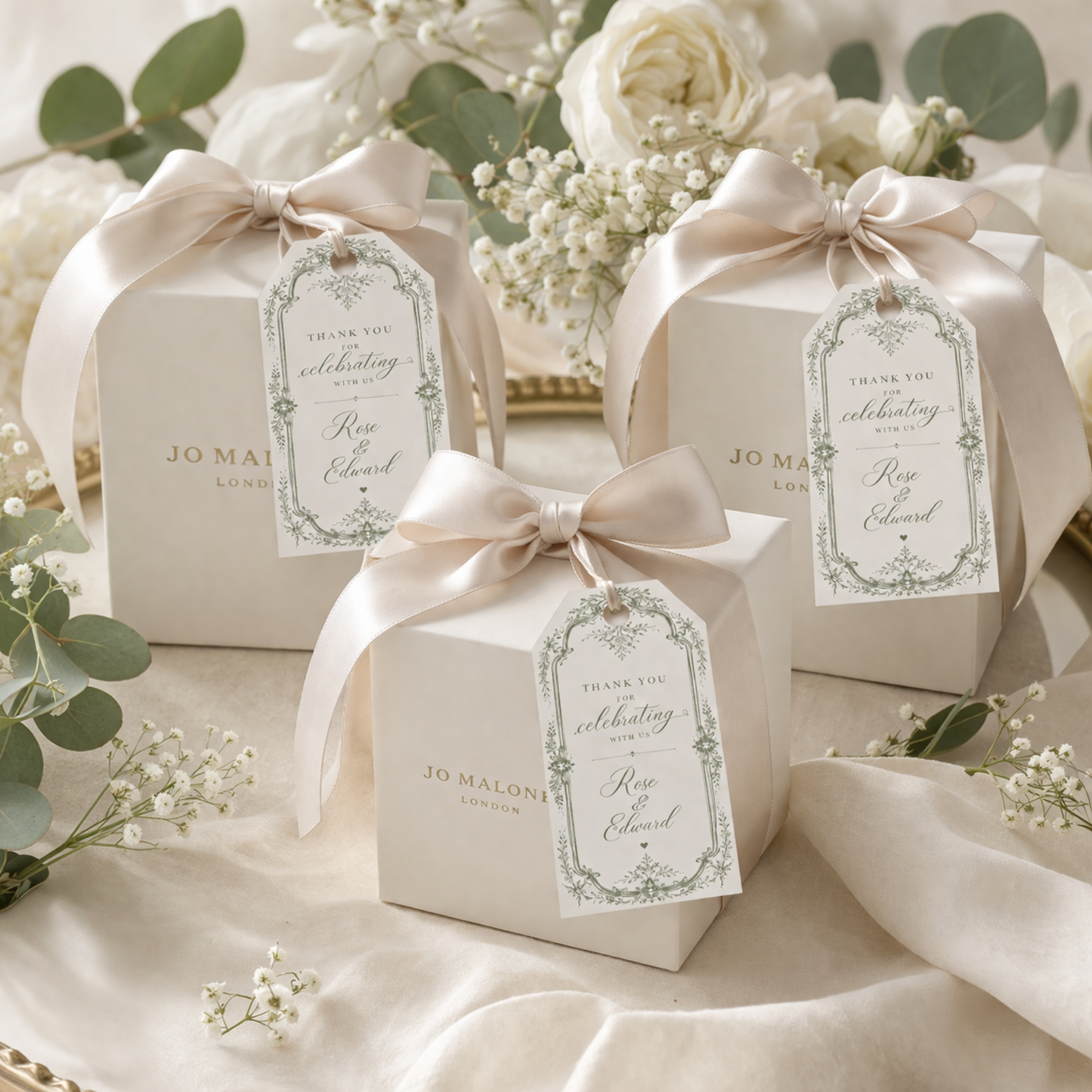 Elegant timeless wedding favor tag template editable in canva instant download sage floral invite