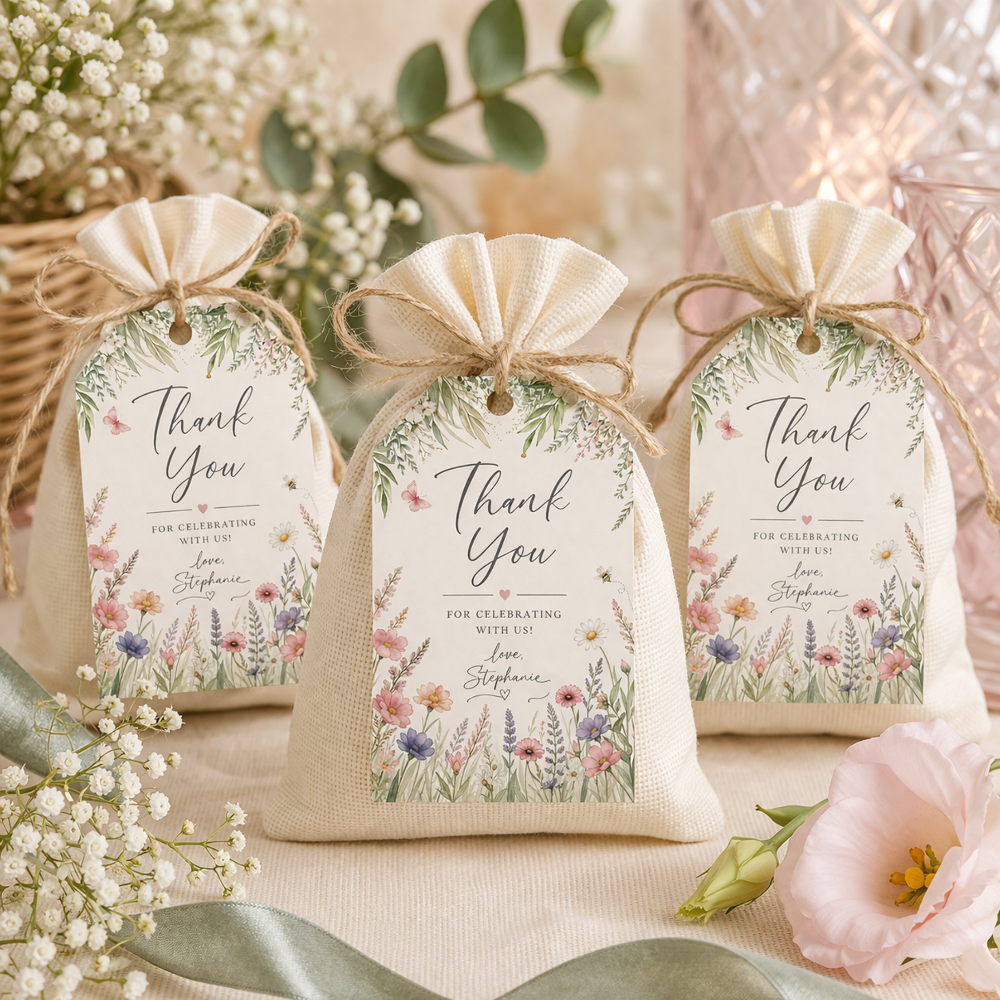 Garden Party Favor Gift Tag Template Floral Wildflower Birthday Template Editable In Canva Instant Download 