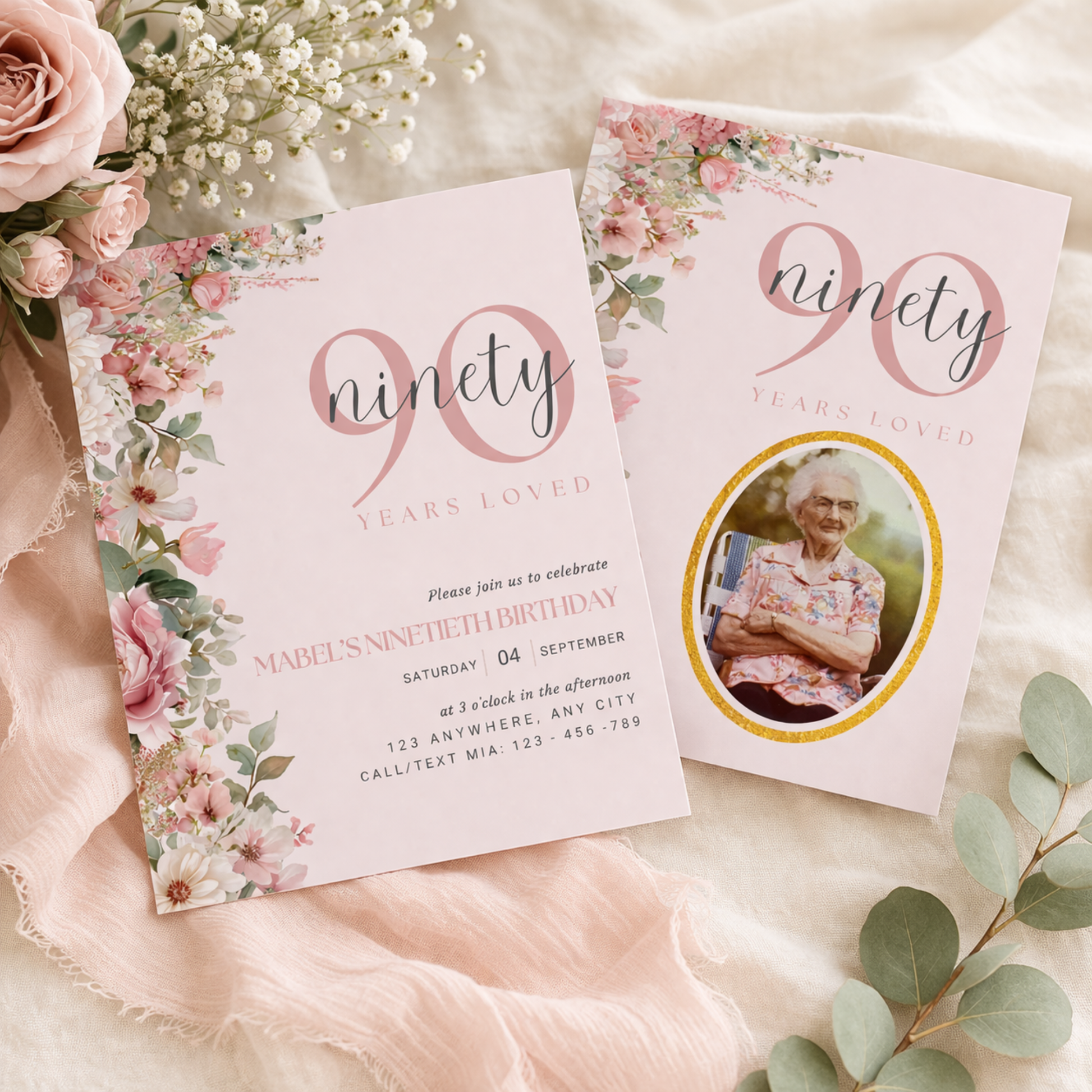 Floral milestone birthday invitation any age digital download instant download editable template in canva