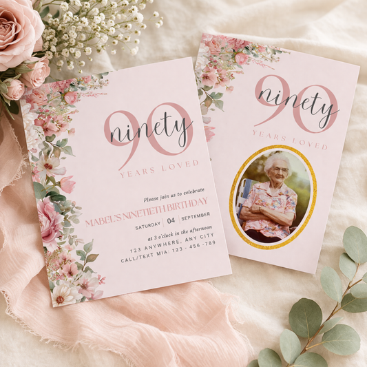 Floral milestone birthday invitation any age digital download instant download editable template in canva