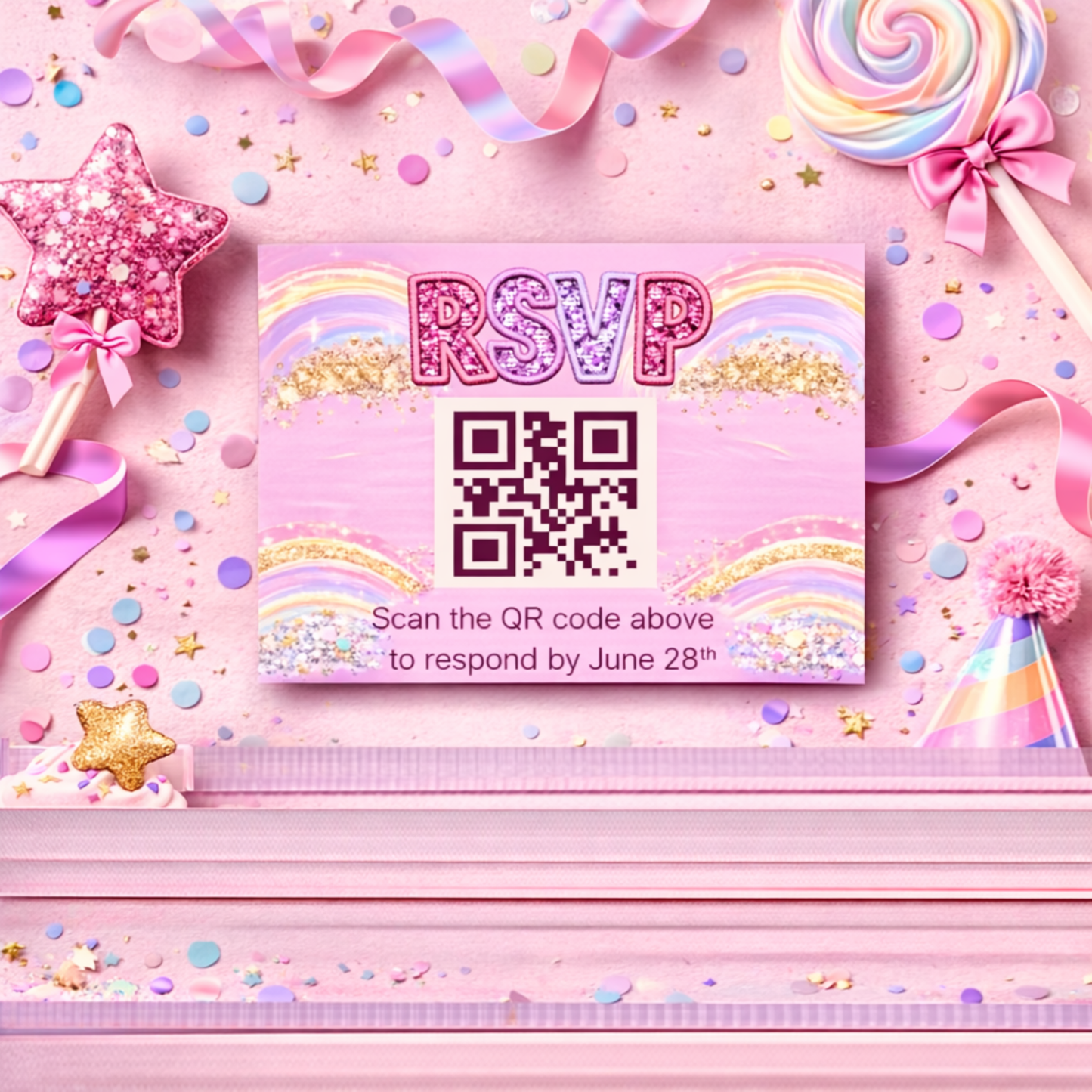 SIX Birthday Party Bundle | Sequin Glitter Pink Rainbow | Complete Editable Kit | Girls 6th Birthday