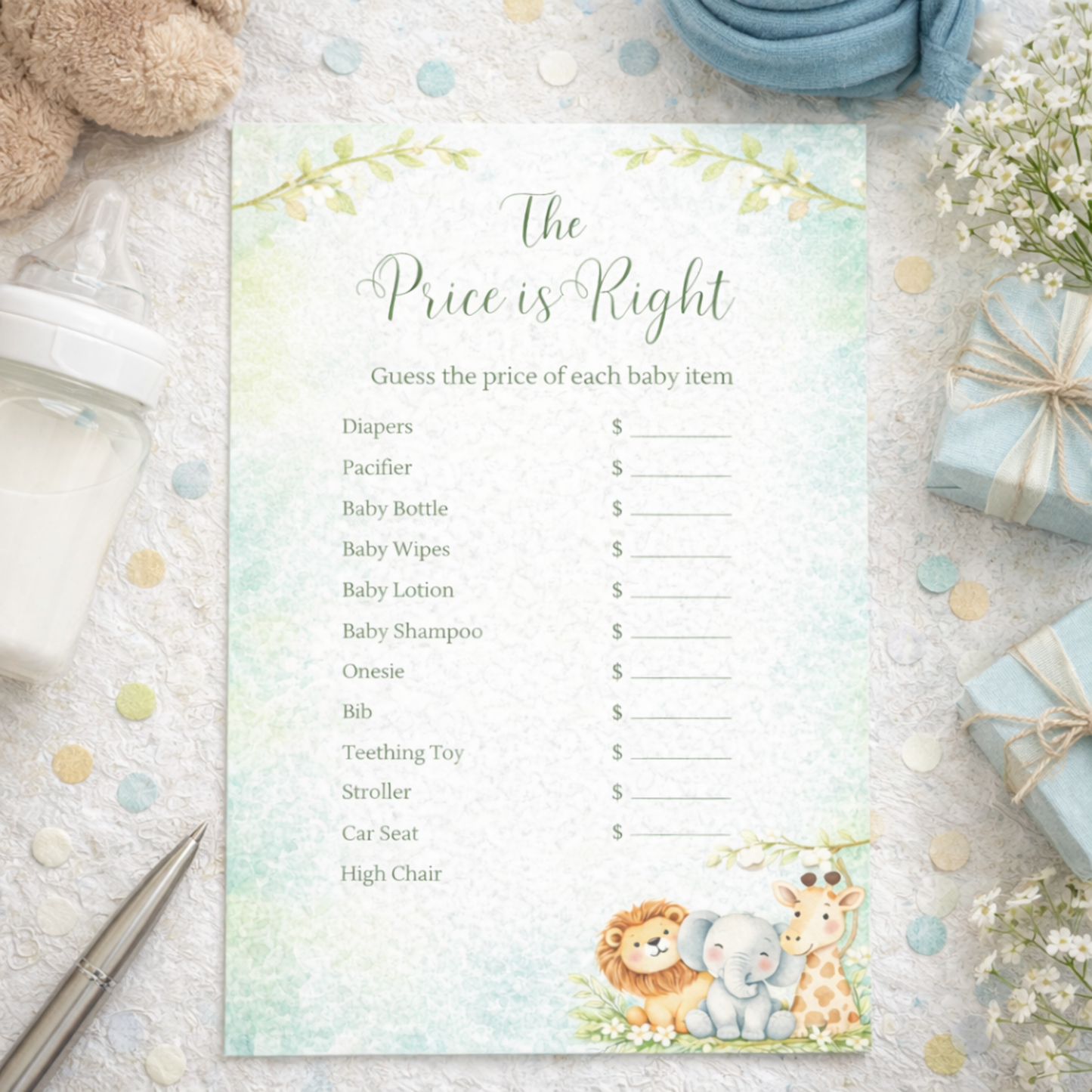 Safari  Baby Shower Invitation Template | Oh Boy Jungle Baby Boy Baby Shower Invite Editable Bundle Kit