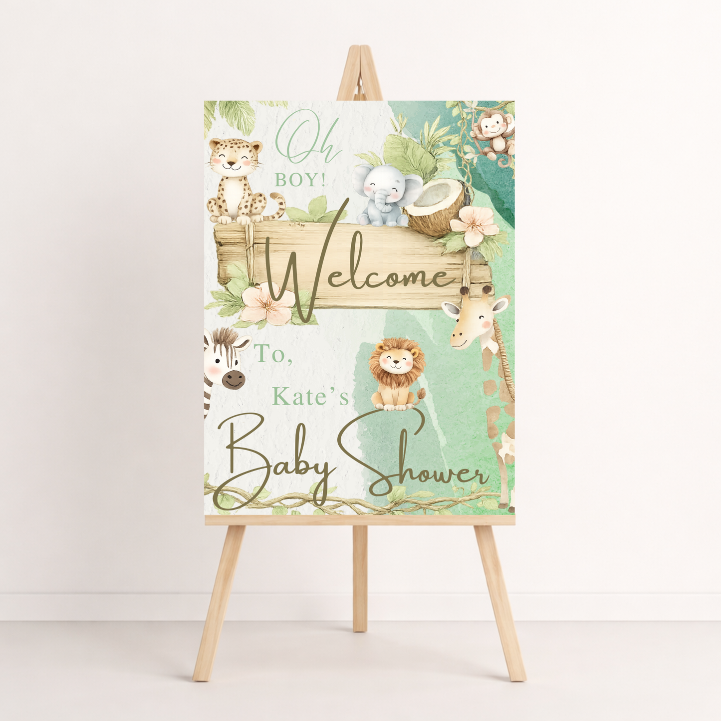 Safari  Baby Shower Invitation Template | Oh Boy Jungle Baby Boy Baby Shower Invite Editable Bundle Kit