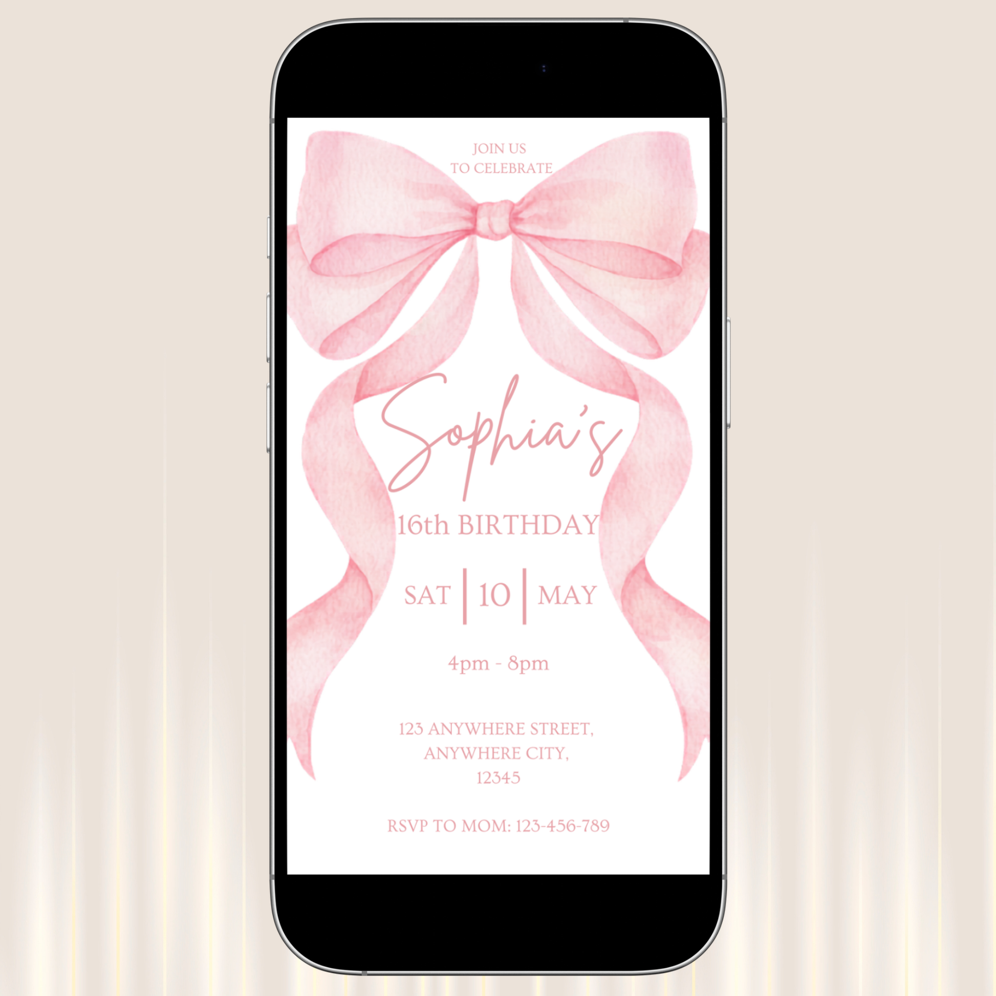 pink coquette bow girls birthday invitation template editable in canva instant download digital invite 