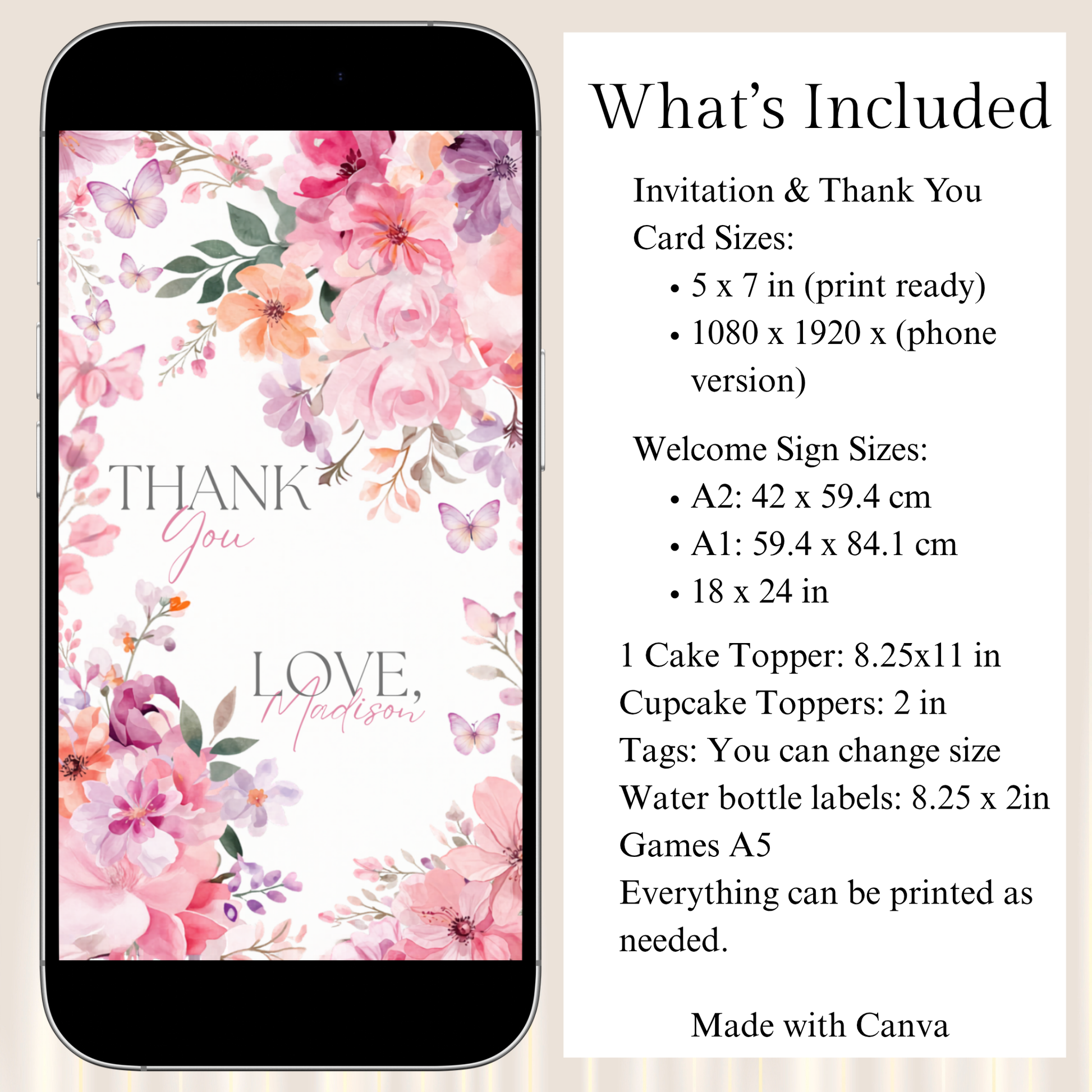 Pink Baby In Bloom Editable Digital Invitation Template 
