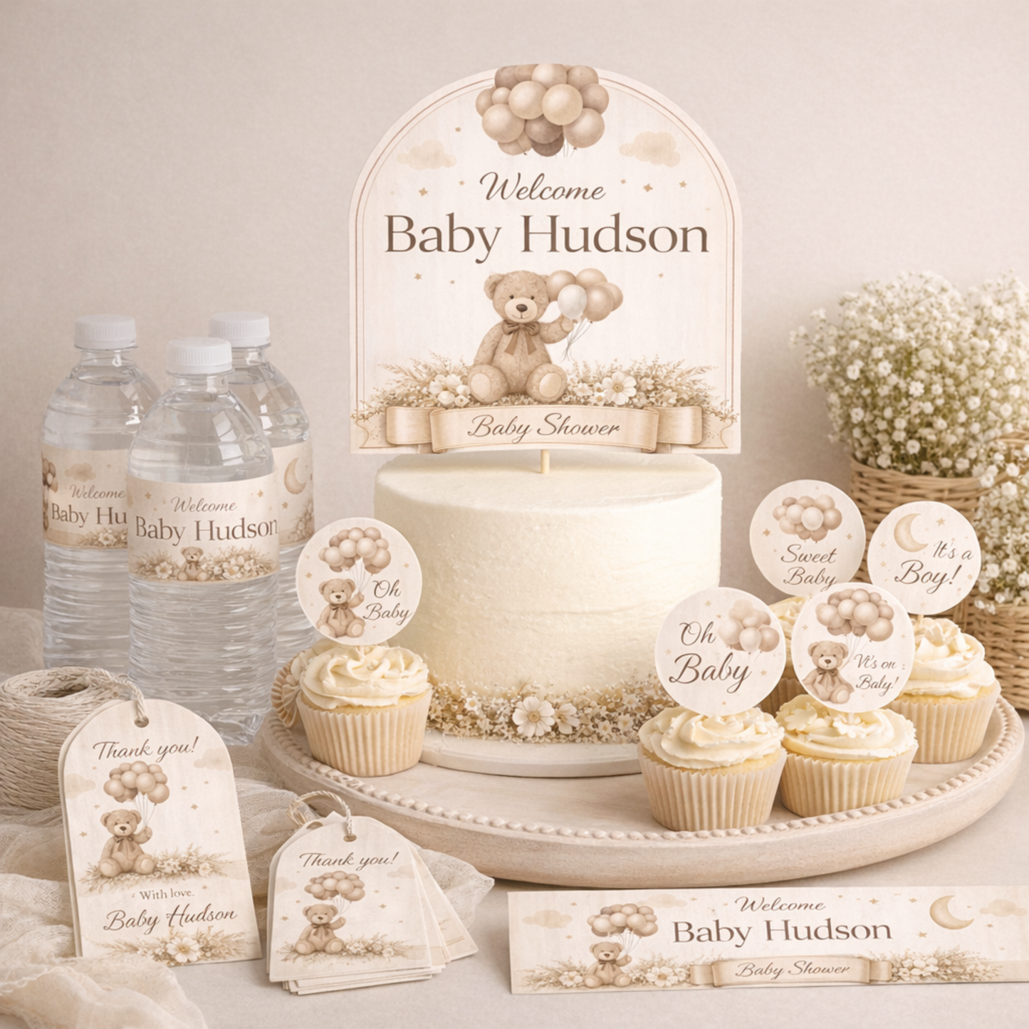Bearly Wait Baby Shower Invitation Bundle | Teddy Bear Baby Shower Invite Editable Bundle Kit