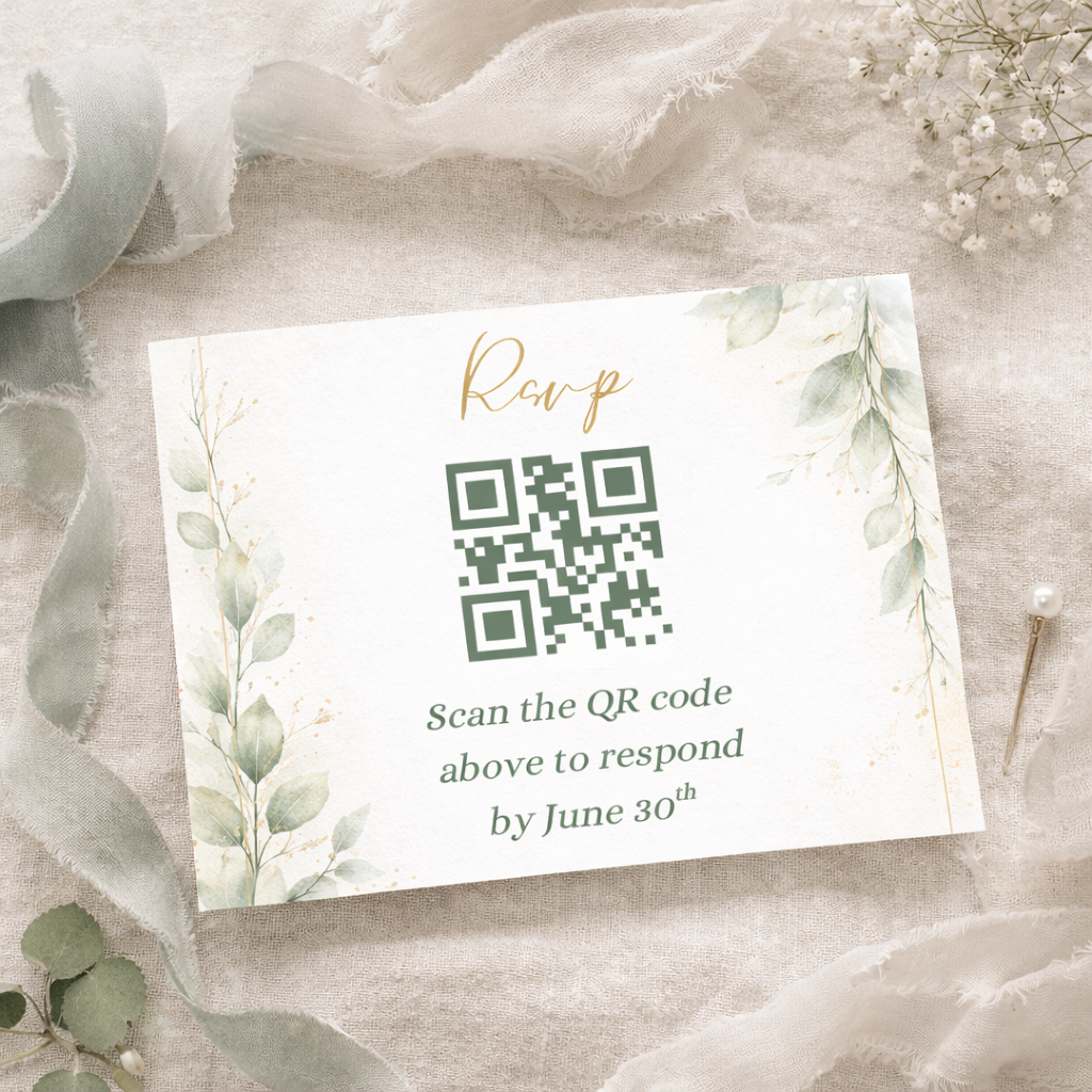 Watercolor Eucalyptus Wedding QR Code RSVP Template Elegant Floral Sage Wedding Invite Template Editable In Canva Instant Download 