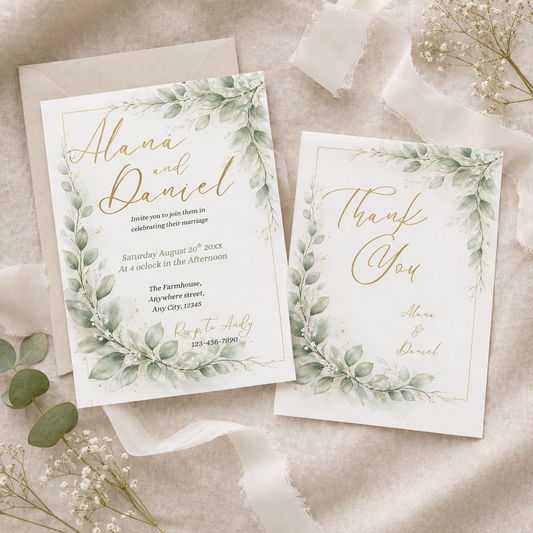 Watercolor Eucalyptus Wedding Invitation Template Elegant Floral Sage Wedding Invite Template Editable In Canva Instant Download 