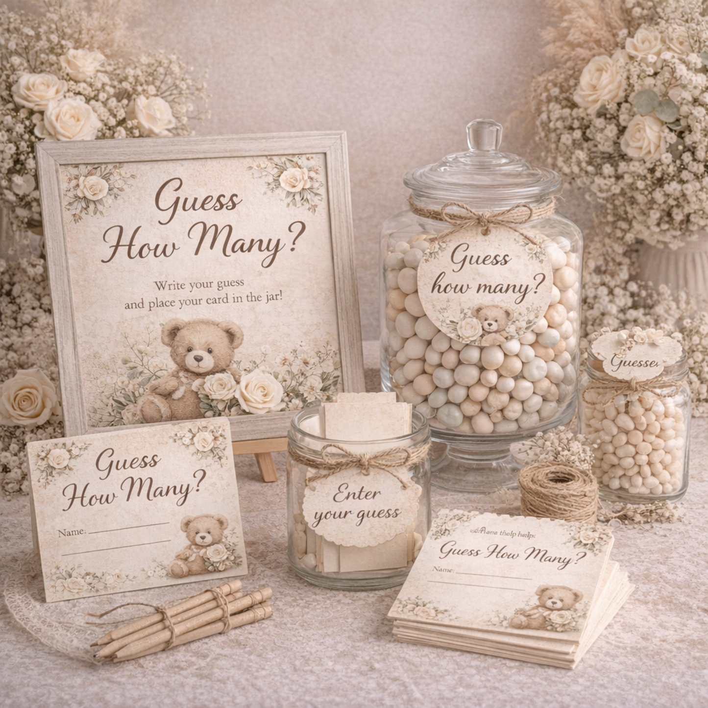 Vintage Baby Shower Invitation Bundle | Neutral Clothesline Baby Shower Invite Editable Bundle Kit