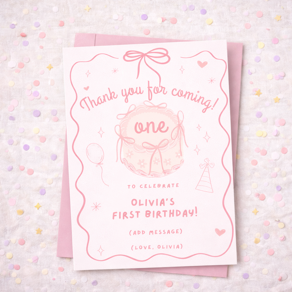 Birthday card with pink envelope on a confetti-patterned background