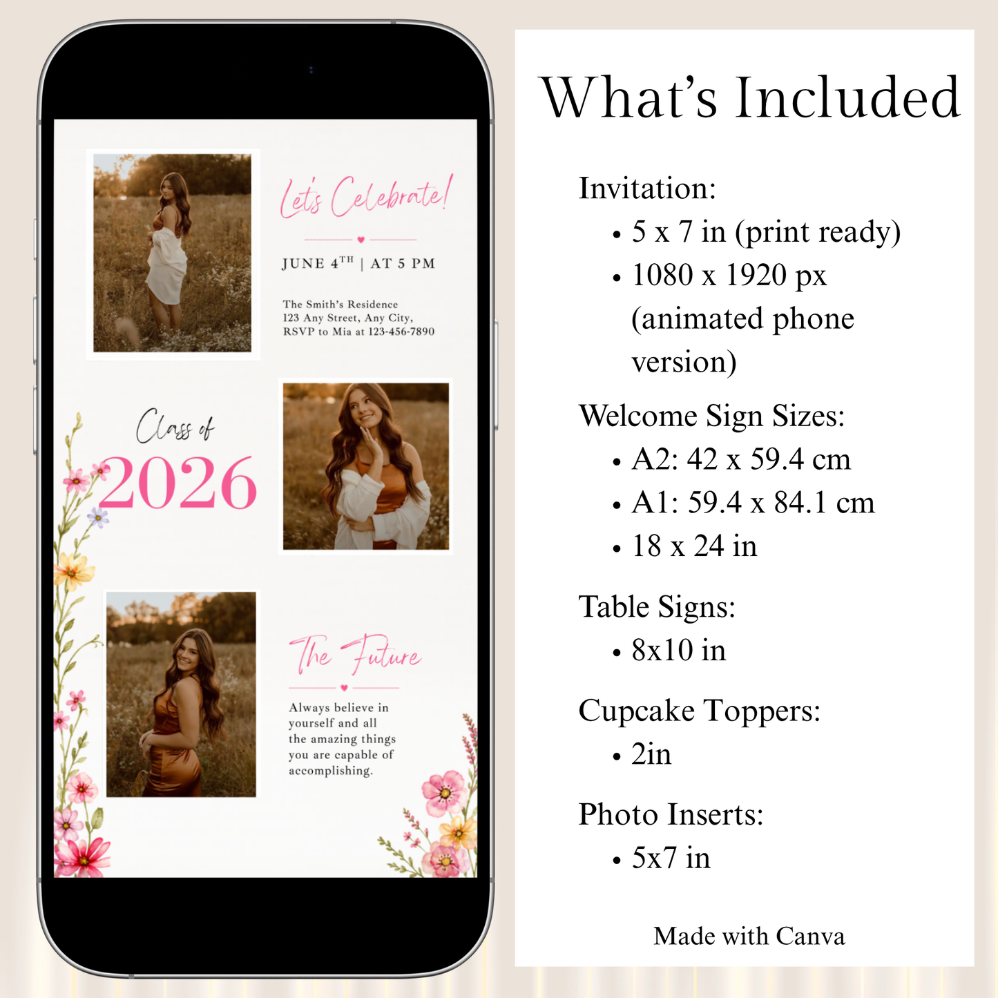 Floral Graduation Invitation Template Bundle